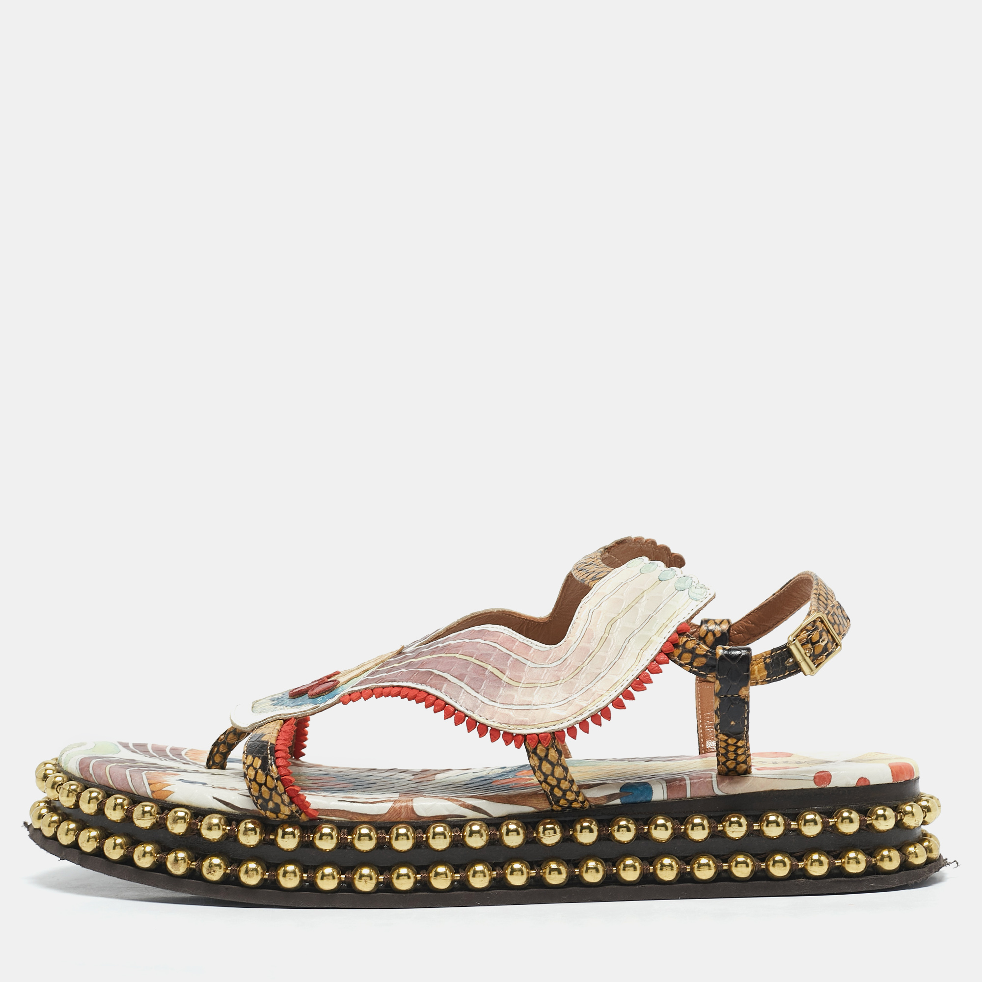 Chloe Multicolor Python Embossed Leather Platform Slingback Sandals Size 39