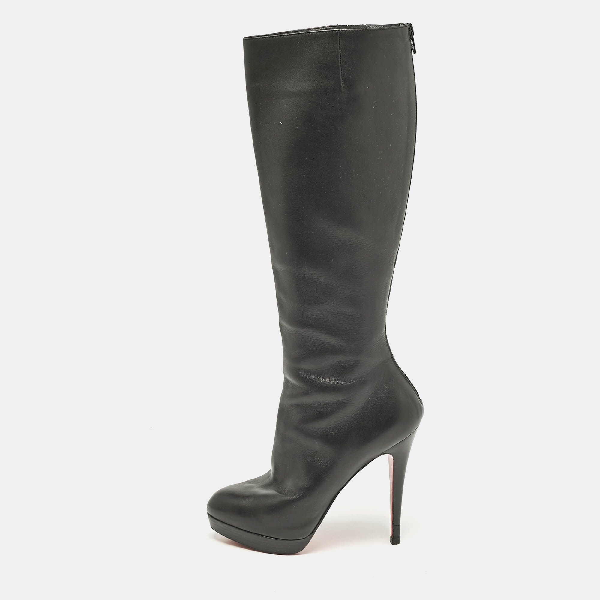 Christian Louboutin Black Leather Bianca Botta Knee High Boots Size 37.5