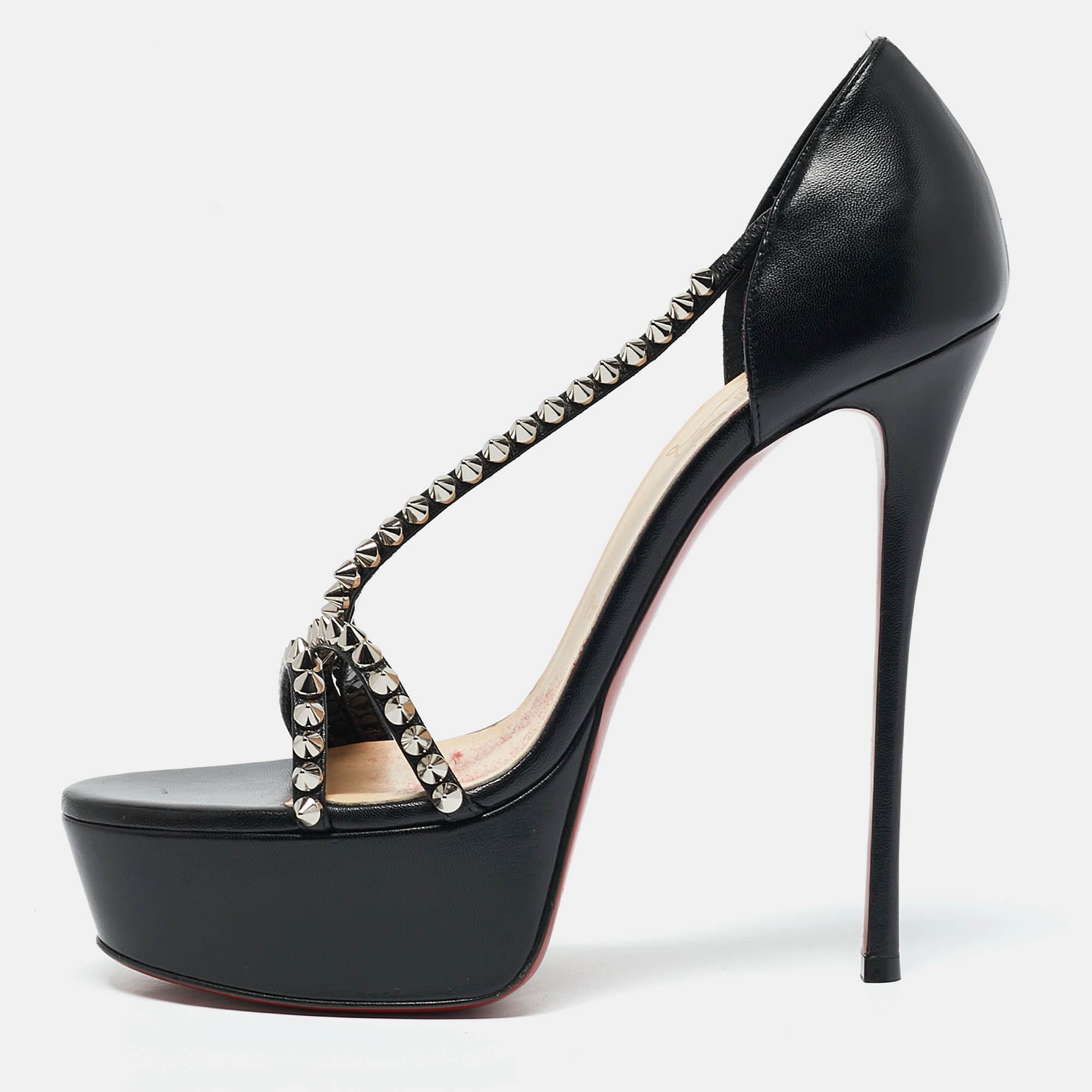 Christian Louboutin Black Leather So Spike Alta Sandals Size 39