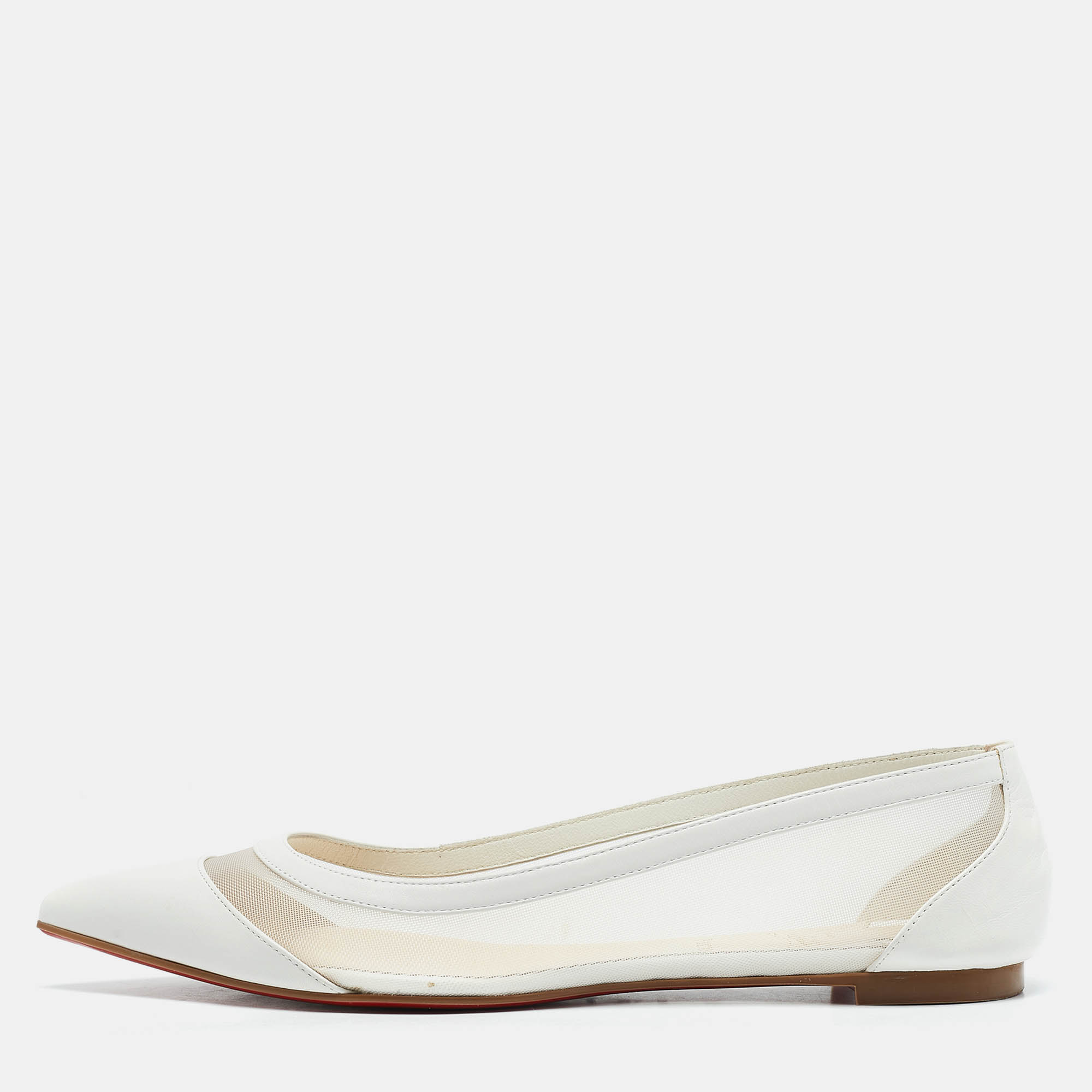 Christian Louboutin White Leather and Mesh Galativi Ballet Flats Size 37
