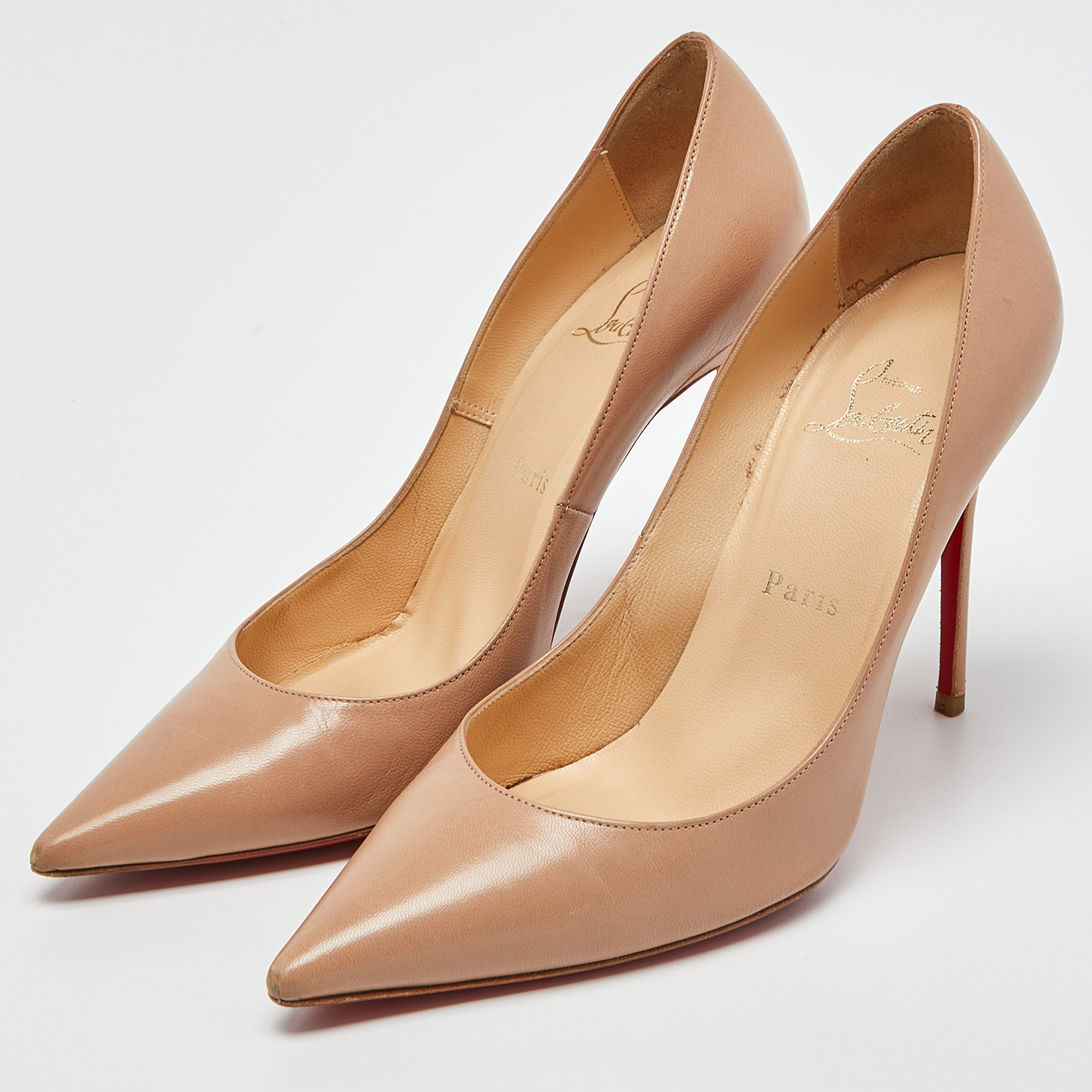  Christian Louboutin Beige Leather Decollete Pumps Size 38