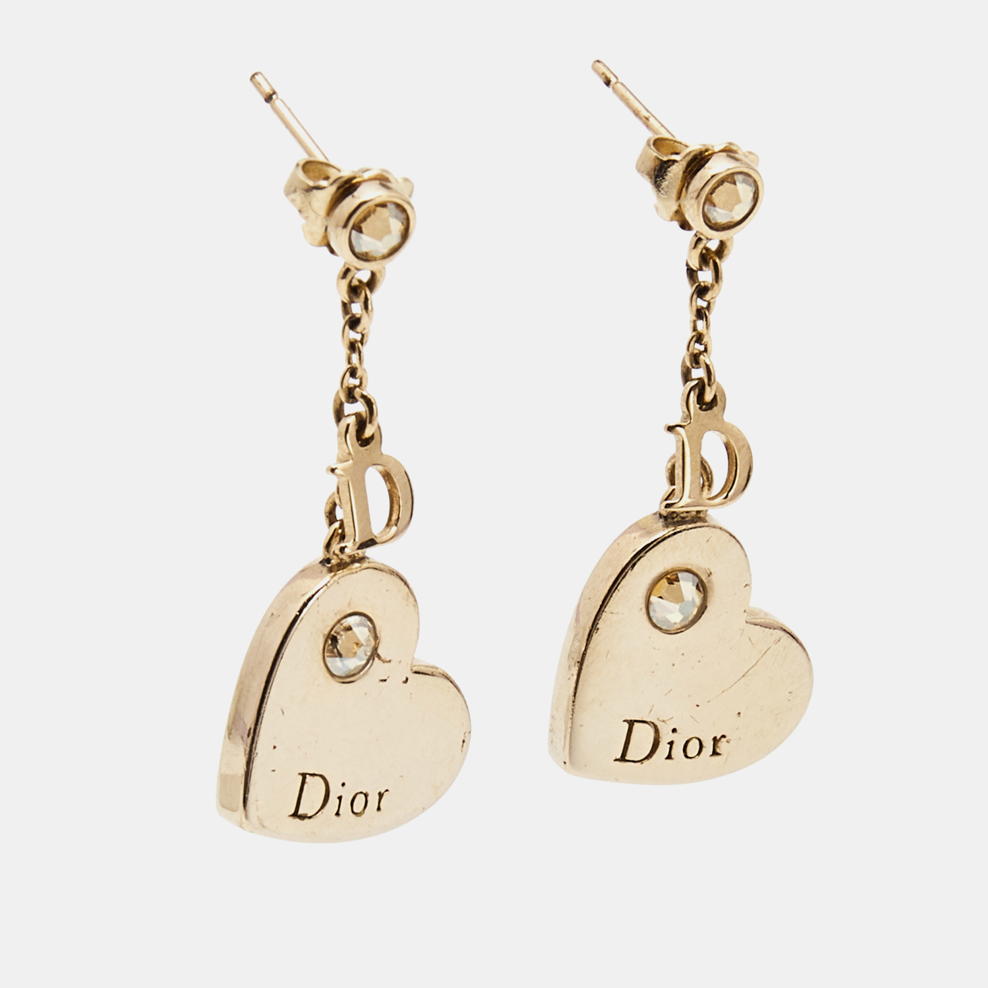 Dior  HeartCrystals Gold Tone Drop Earrings