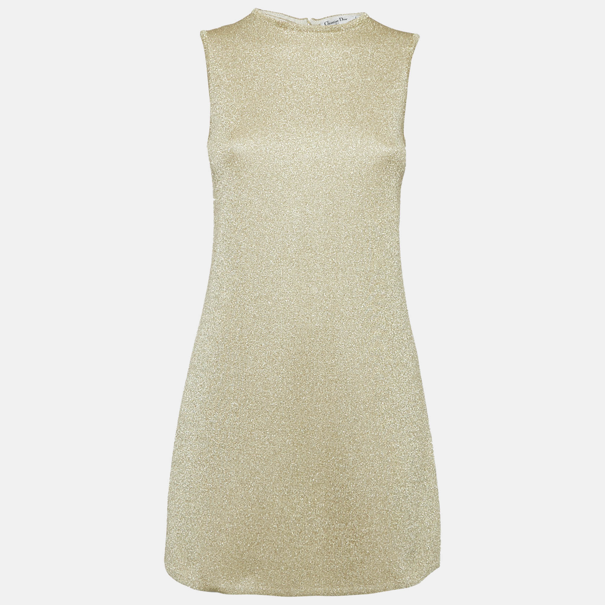 Christian Dior Gold Lurex Knit Sleeveless Mini Bodycon Dress S