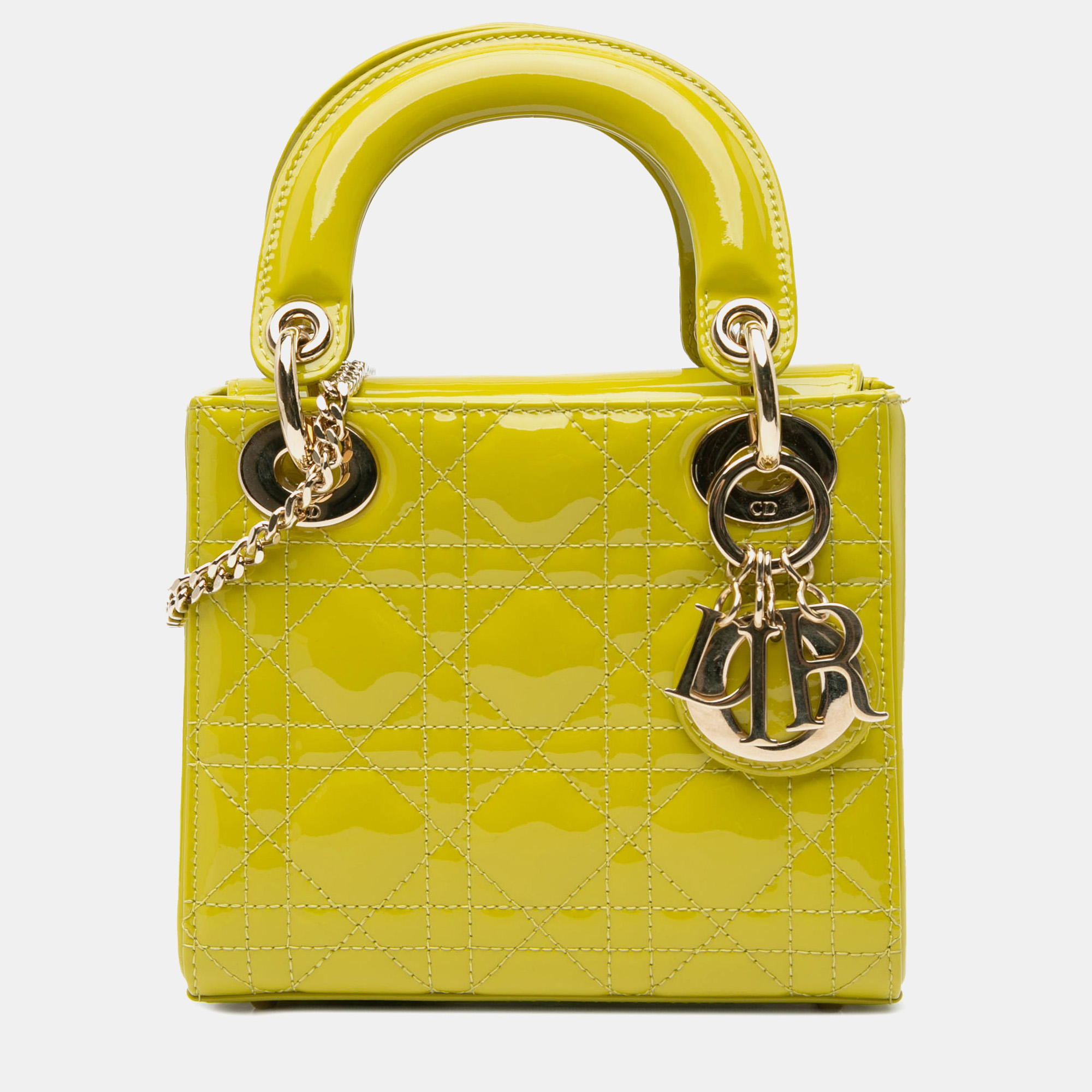 Dior Lime Green Patent Leather Mini Cannage Lady Dior Tote Bag