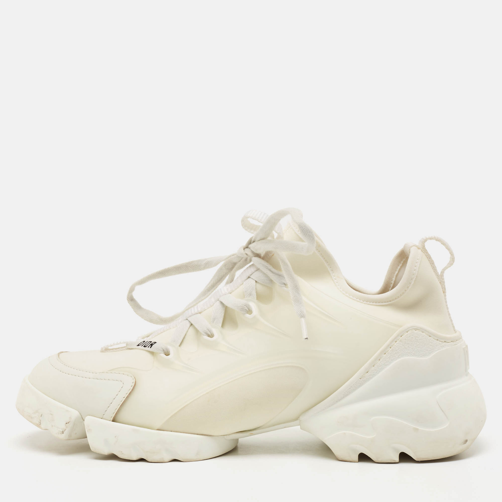 Dior White Neoprene and Rubber D-Connect Sneakers Size 37.5