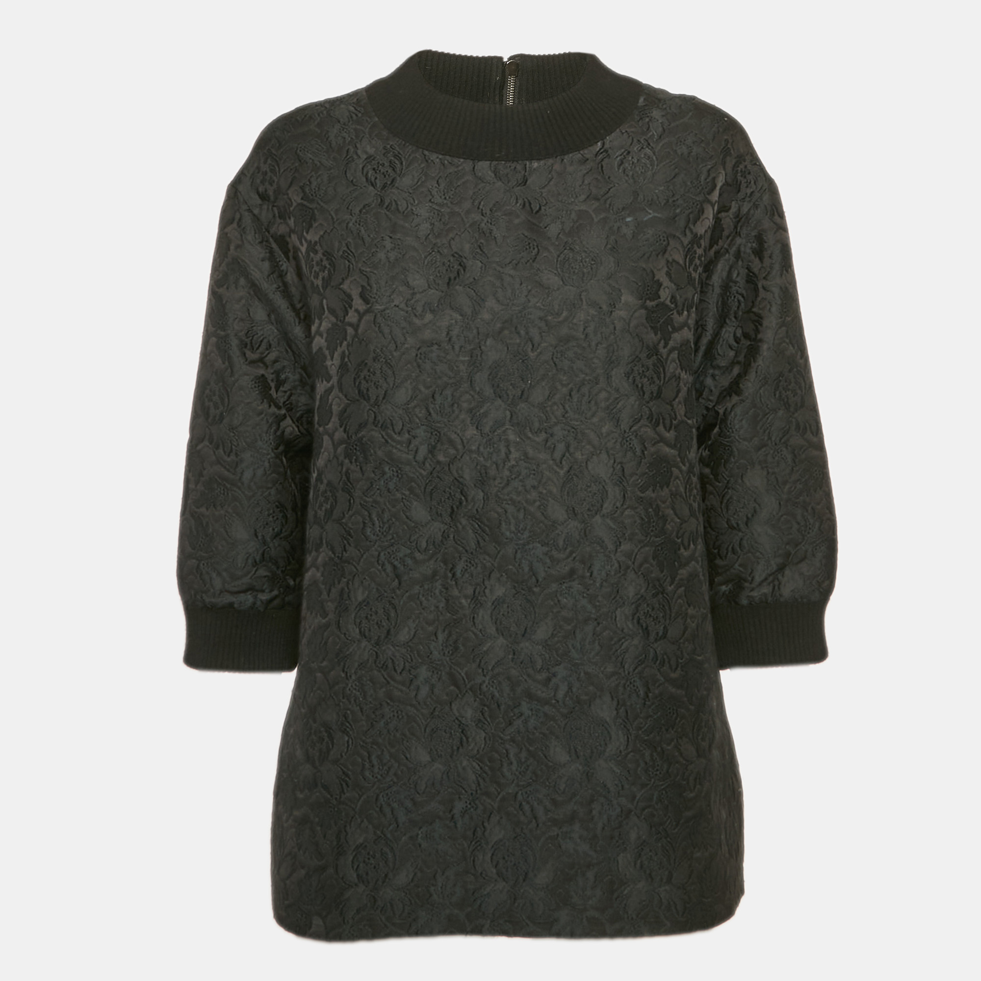 Dolce & Gabbana Black Jacquard Crew Neck Top S