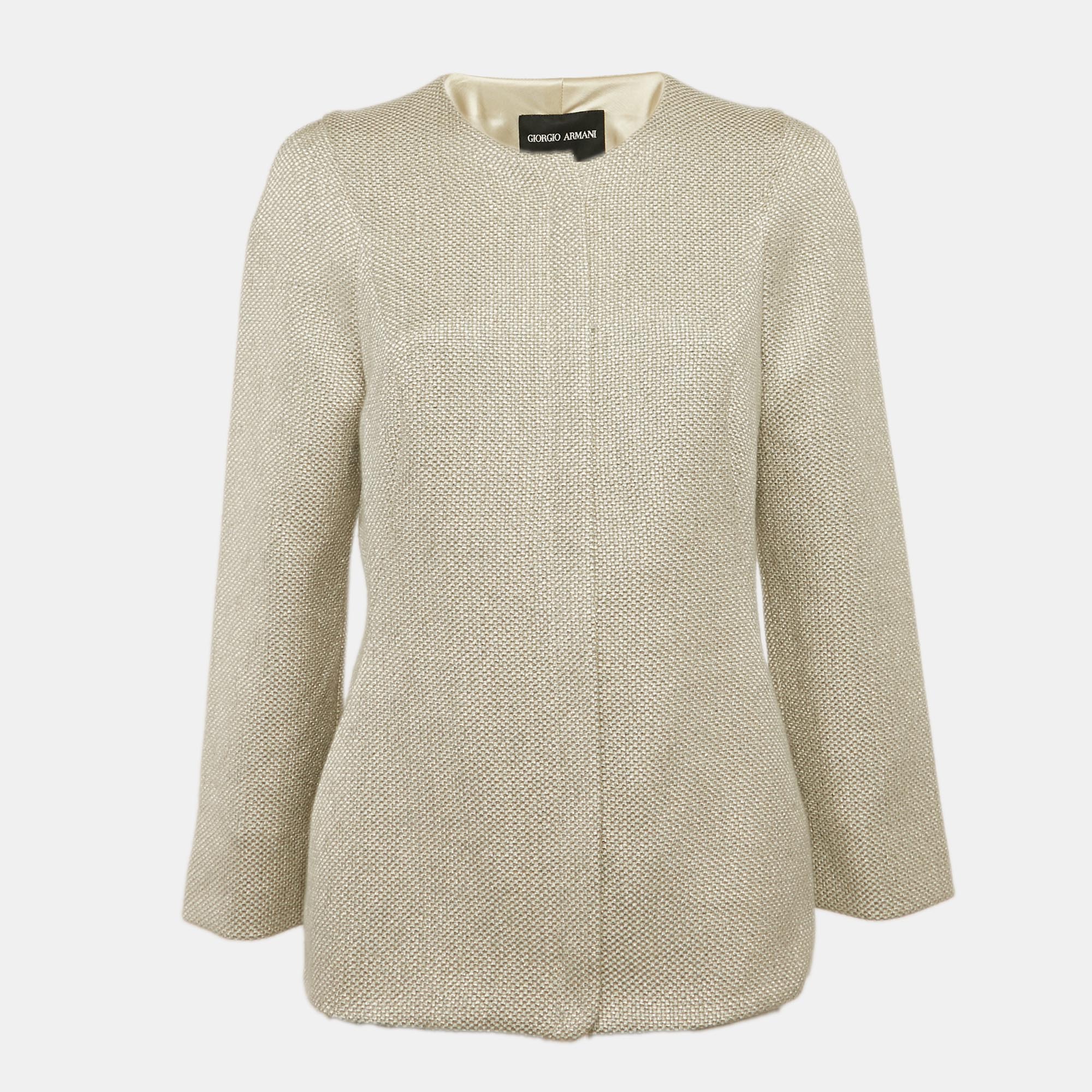 Giorgio Armani Gold Jacquard Zip-Up Blouse M