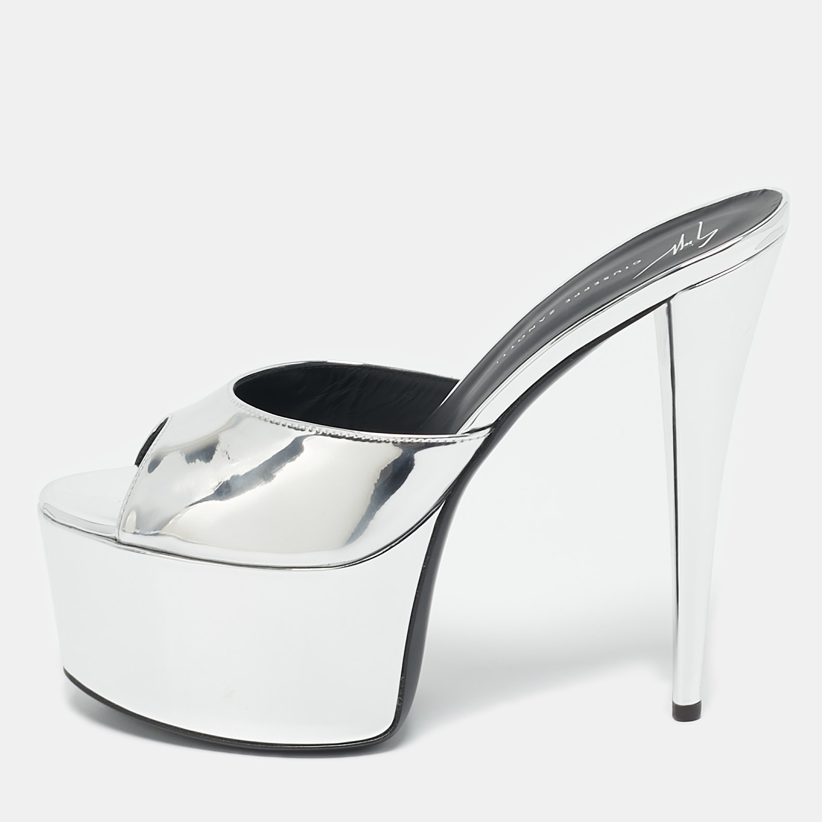 Giuseppe Zanotti Silver Leather Platform Slide Sandals Size 41