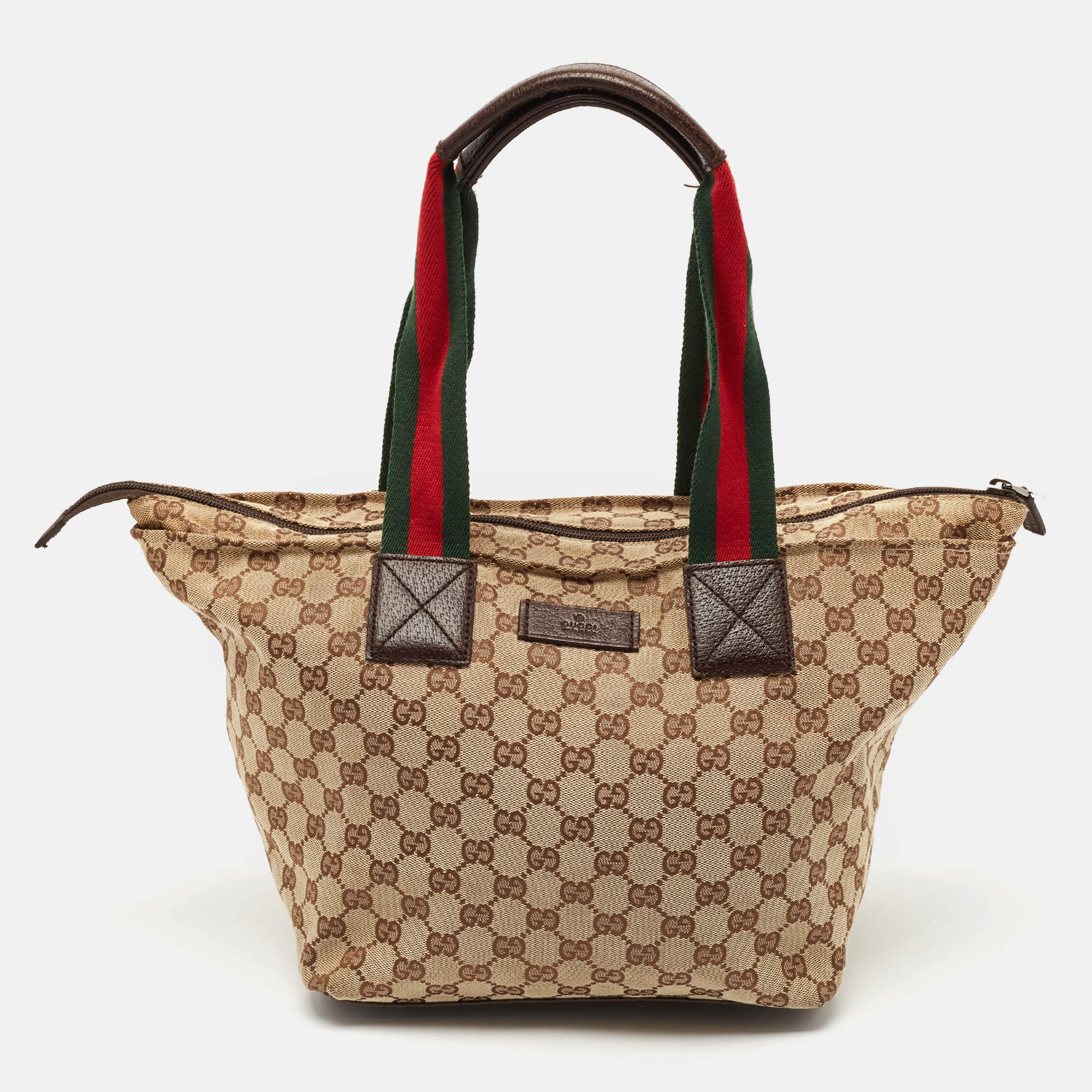 Gucci Beige/Brown GG Canvas and Leather Web Handle Tote