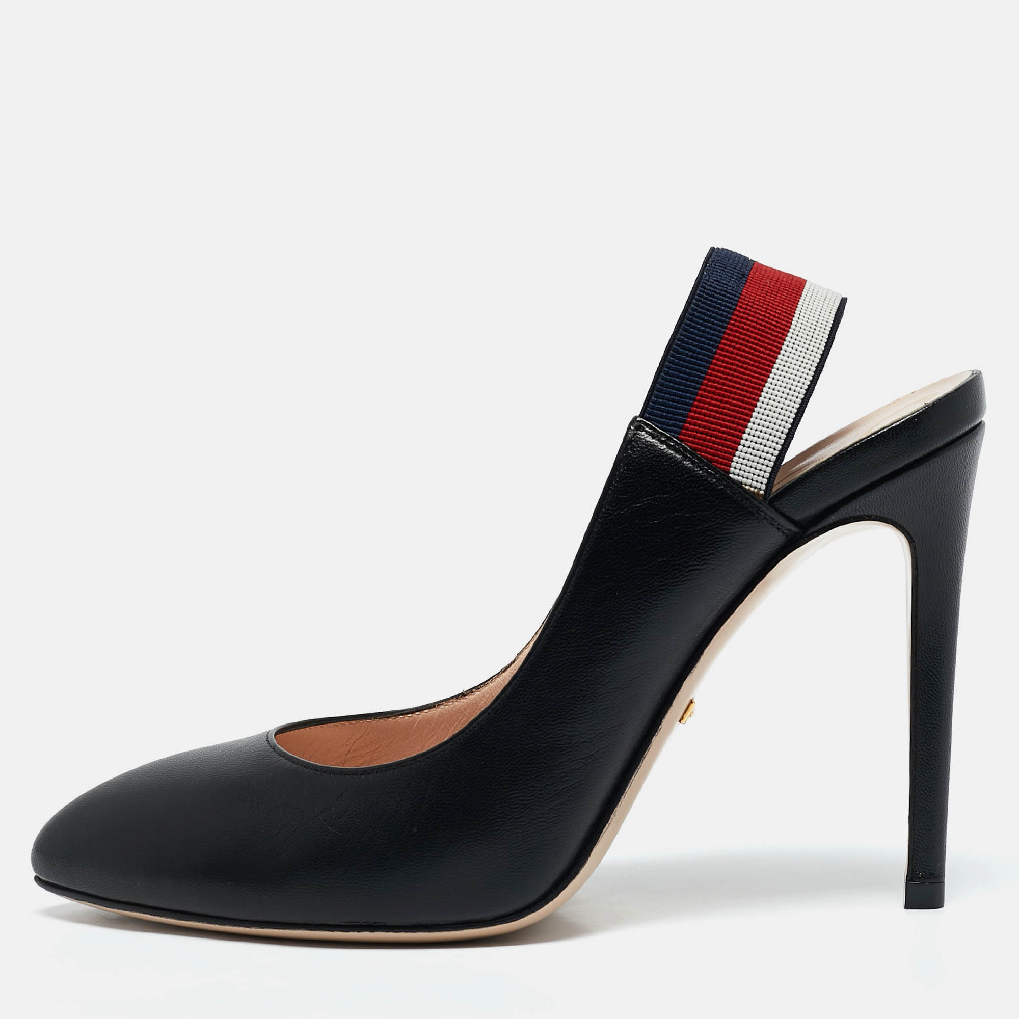 Gucci Black Leather Sylvie Web Detail Slingback Pumps Size 36