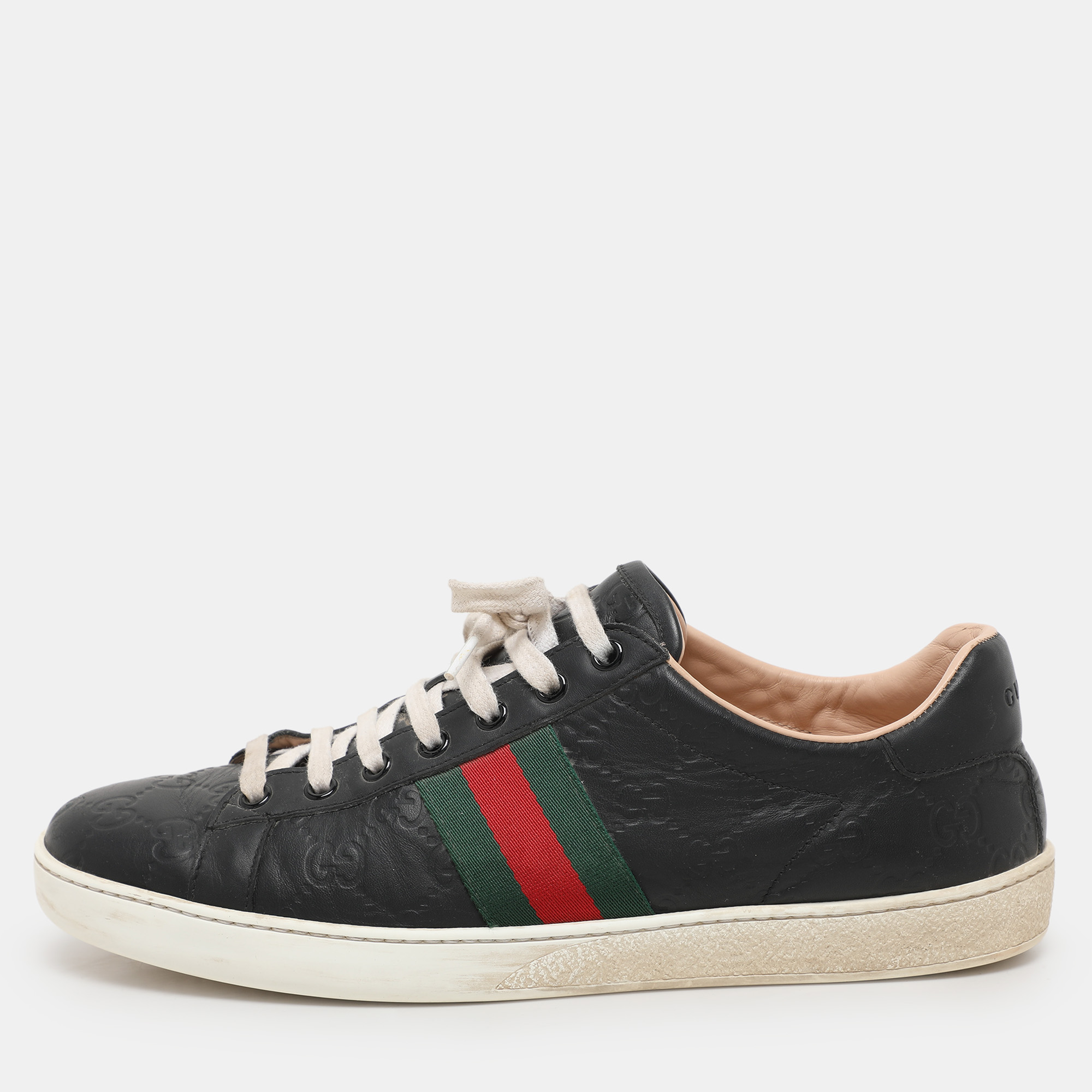 Gucci Black Guccissima Leather Ace Sneakers Size 40