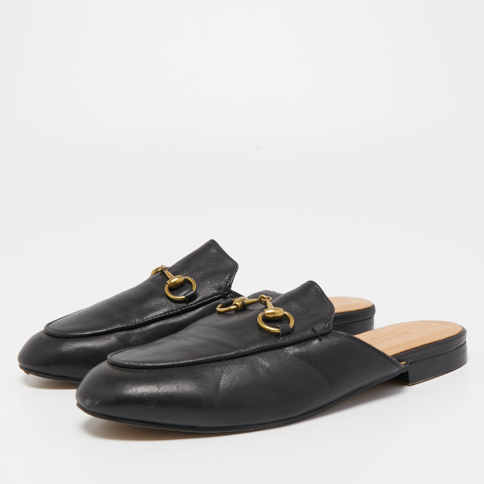 Gucci Black Leather Princetown Flat Mules Size 36.5