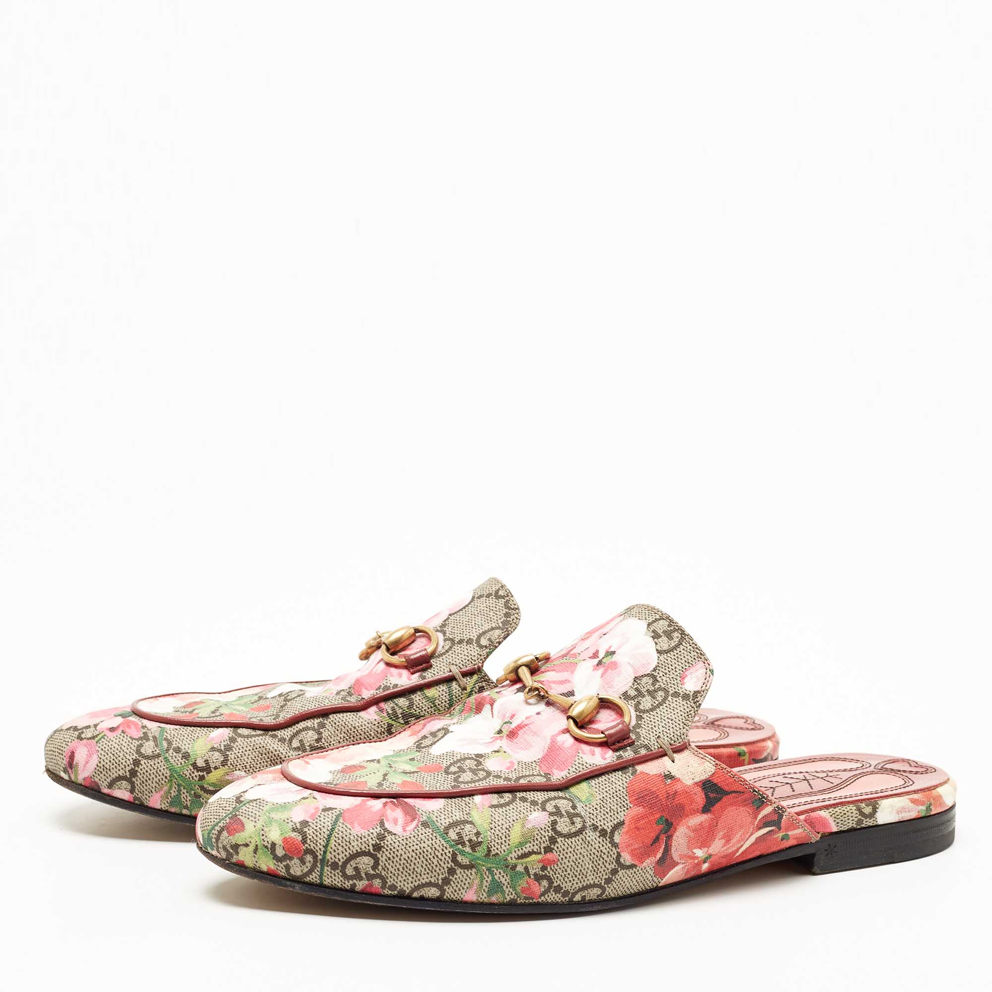 Gucci Multicolor GG Coated Canvas Princetown Horsebit Flat Mules Size 37.5