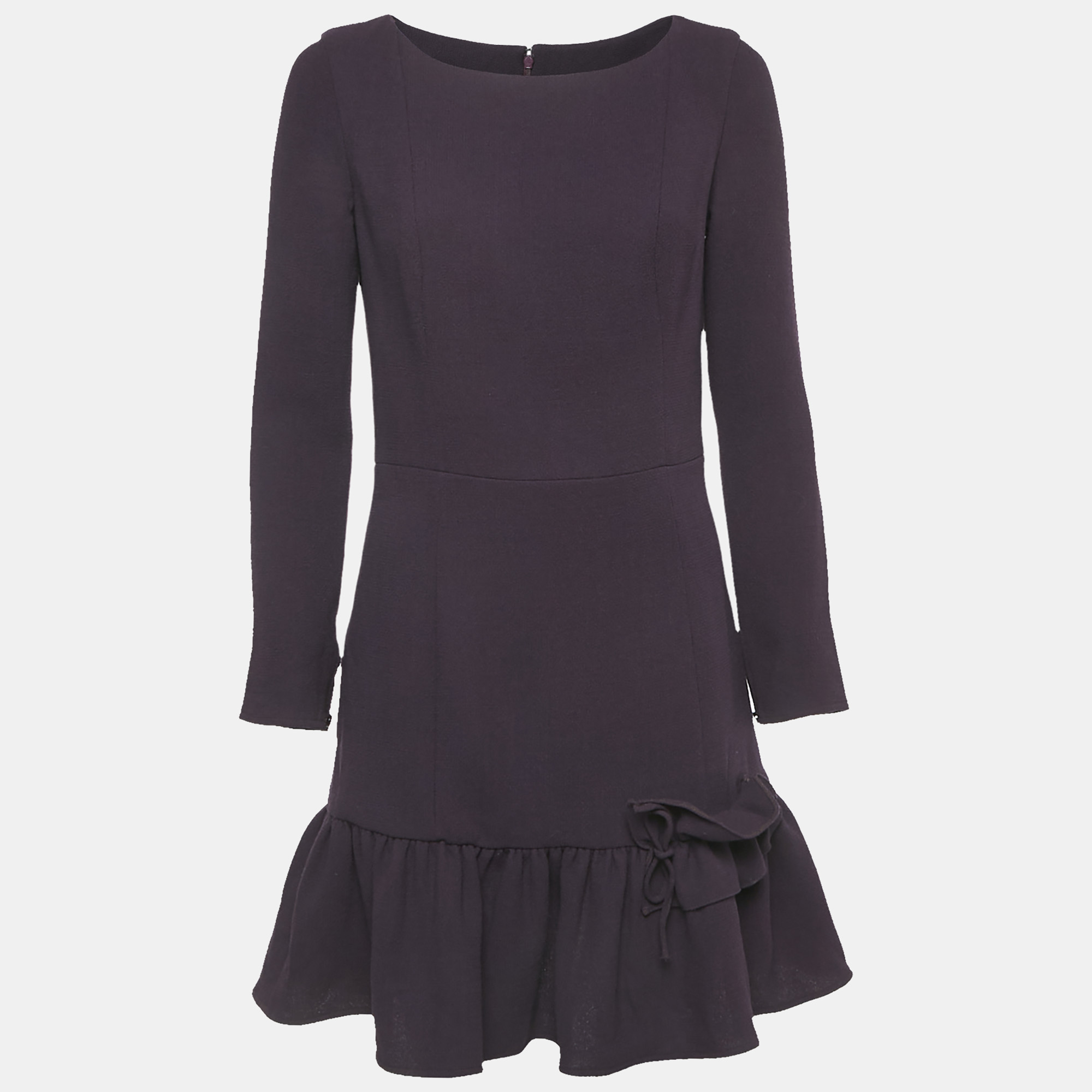 INGIE Paris Purple Crepe Wool Flounce Mini Dress XS