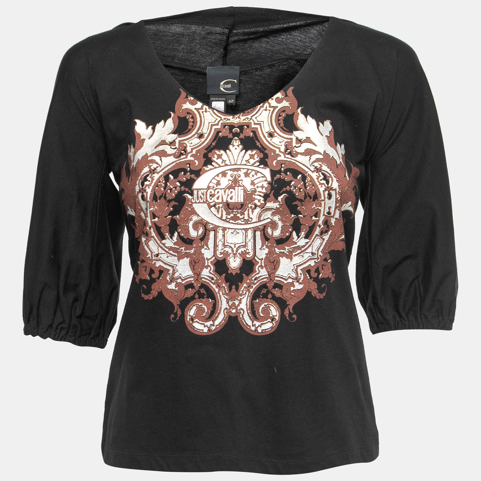 Shirts & Tops  The Luxury Closet Just Cavalli Black  Printed Cotton Top M