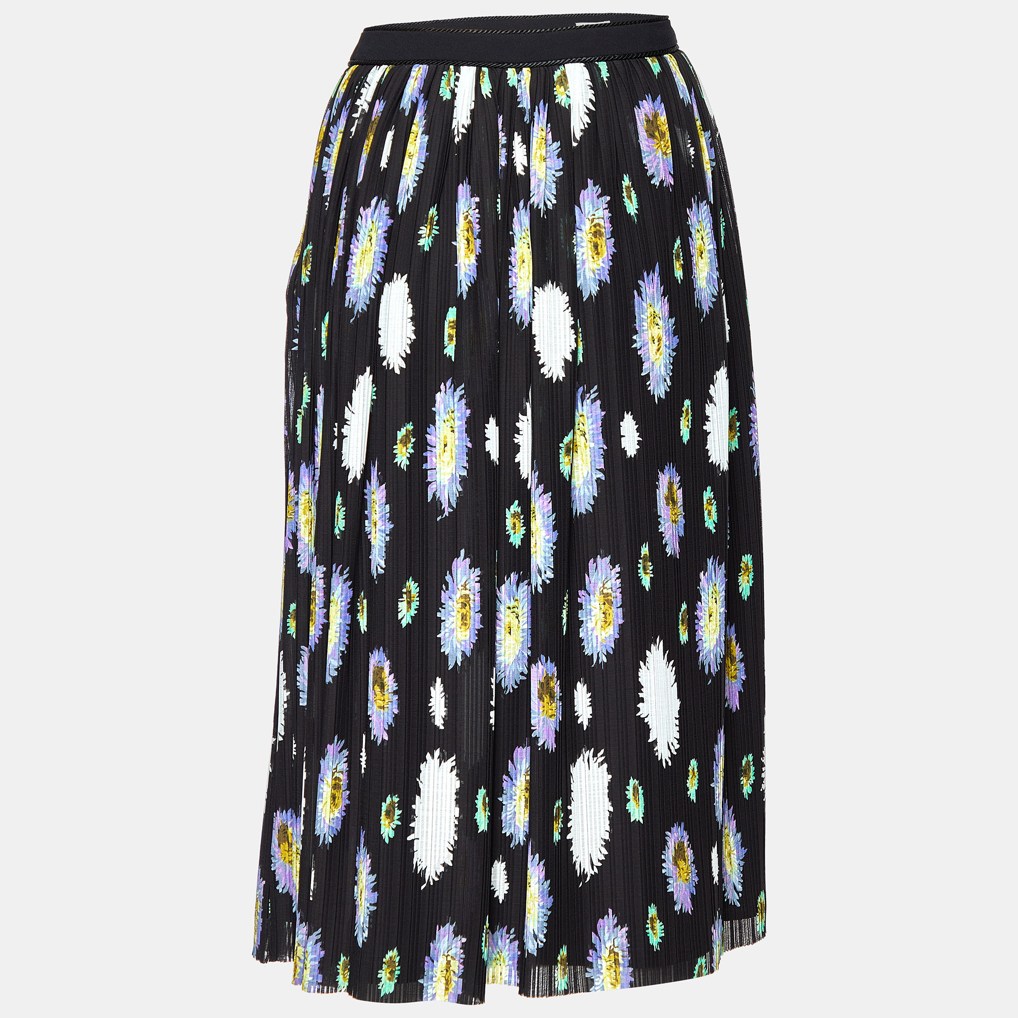  Kenzo Black Floral Printed Crepe Midi Skirt M