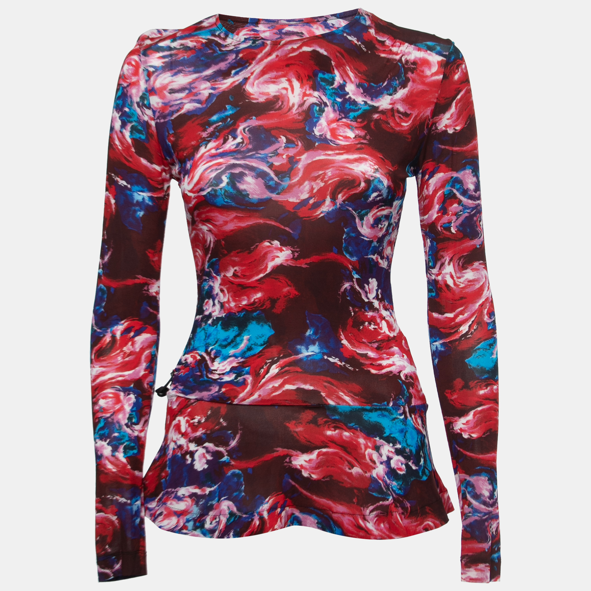 Shirts & Tops  The Luxury Closet Kenzo Multicolor Abstract Printed Jersey Drawstring Top XS