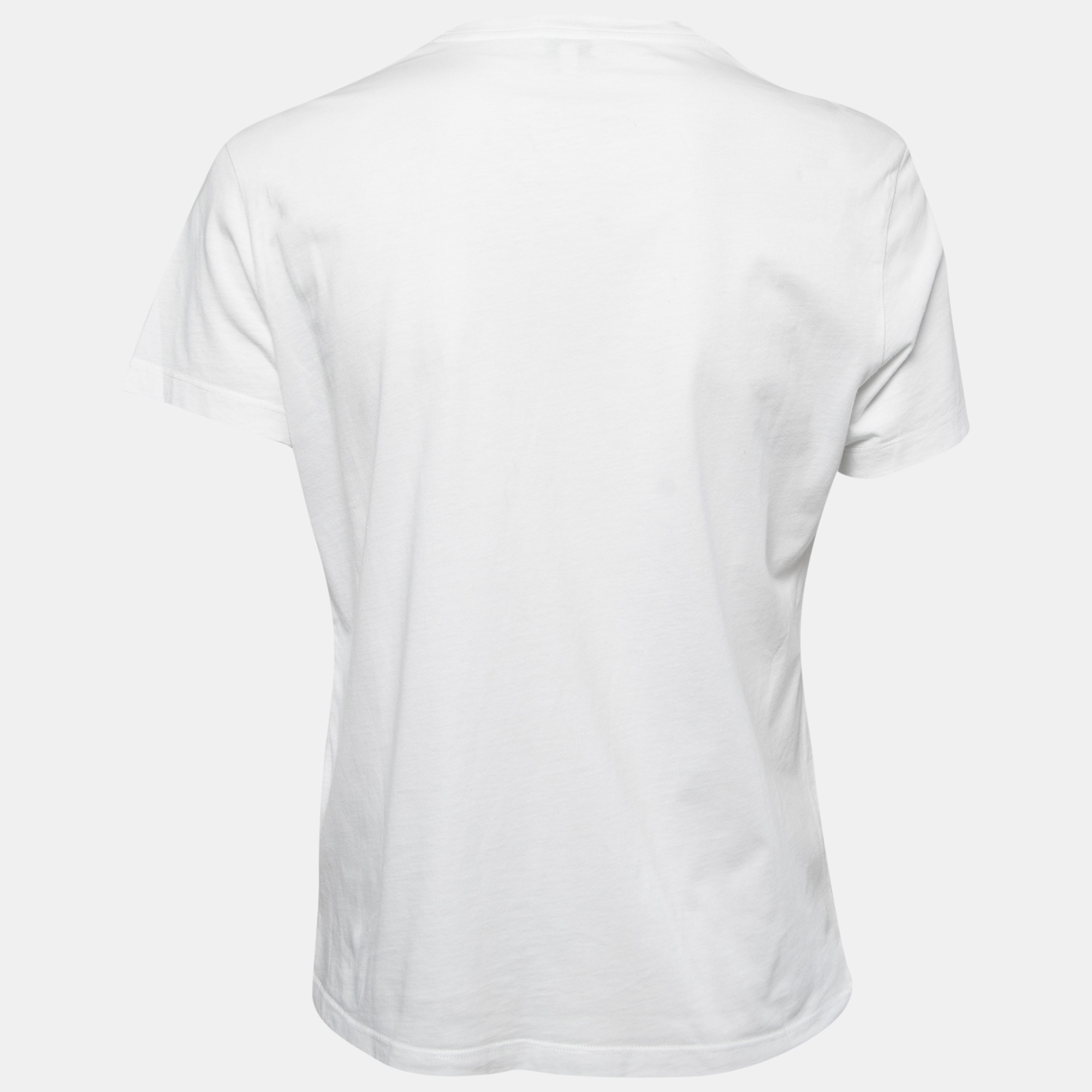 Kenzo White Logo Embroidered Cotton Knit Round Neck T-Shirt L