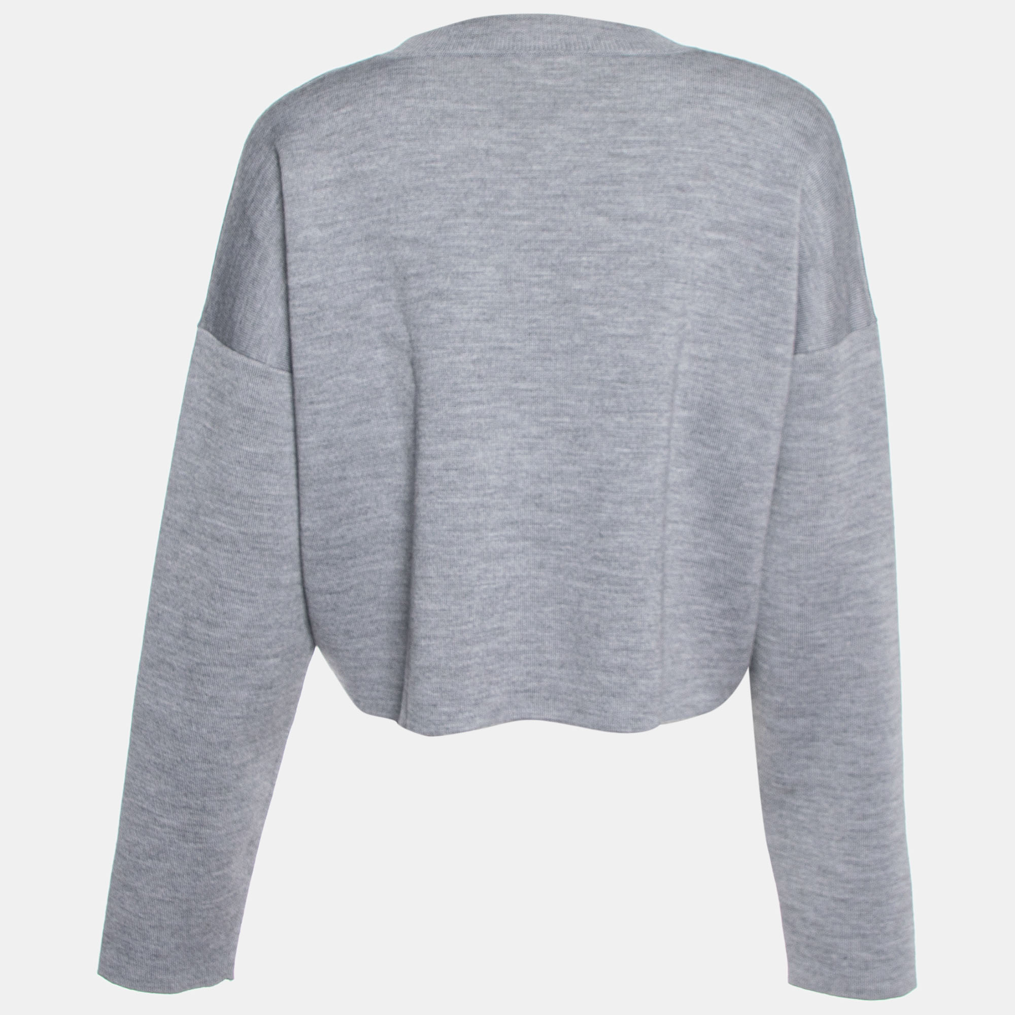 Sweaters & Cardigans  The Luxury Closet Loewe Grey Anagram Wool Knit Cropped Sweater M