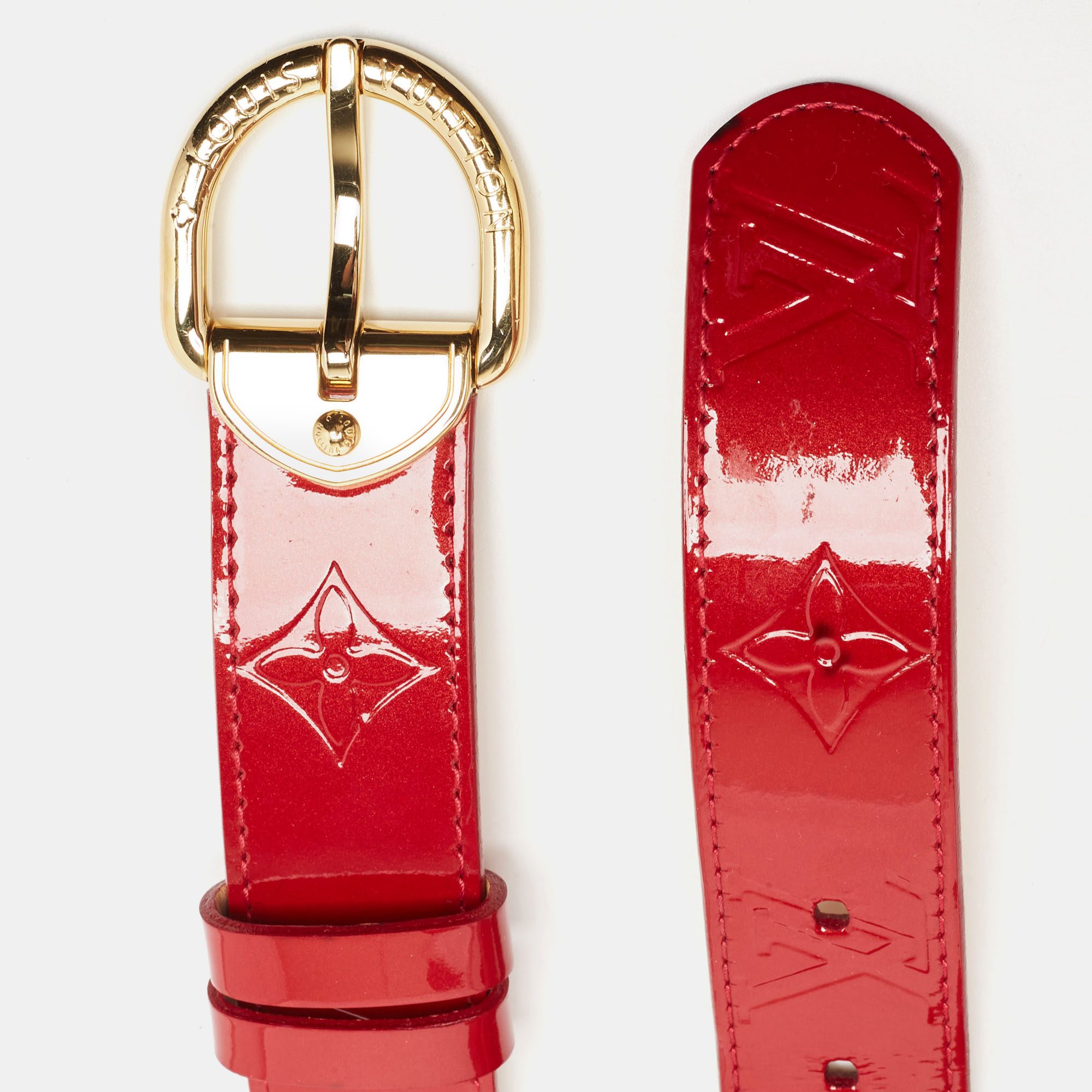 Belt Buckles  The Luxury Closet Louis Vuitton Red Monogram Vernis Ceinture Buckle Belt 80CM