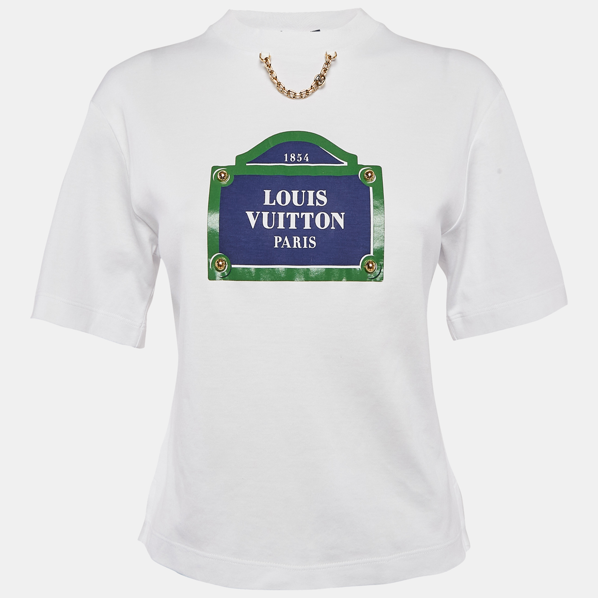 Louis Vuitton White Street Sign Print Cotton Crew Neck T-Shirt XS