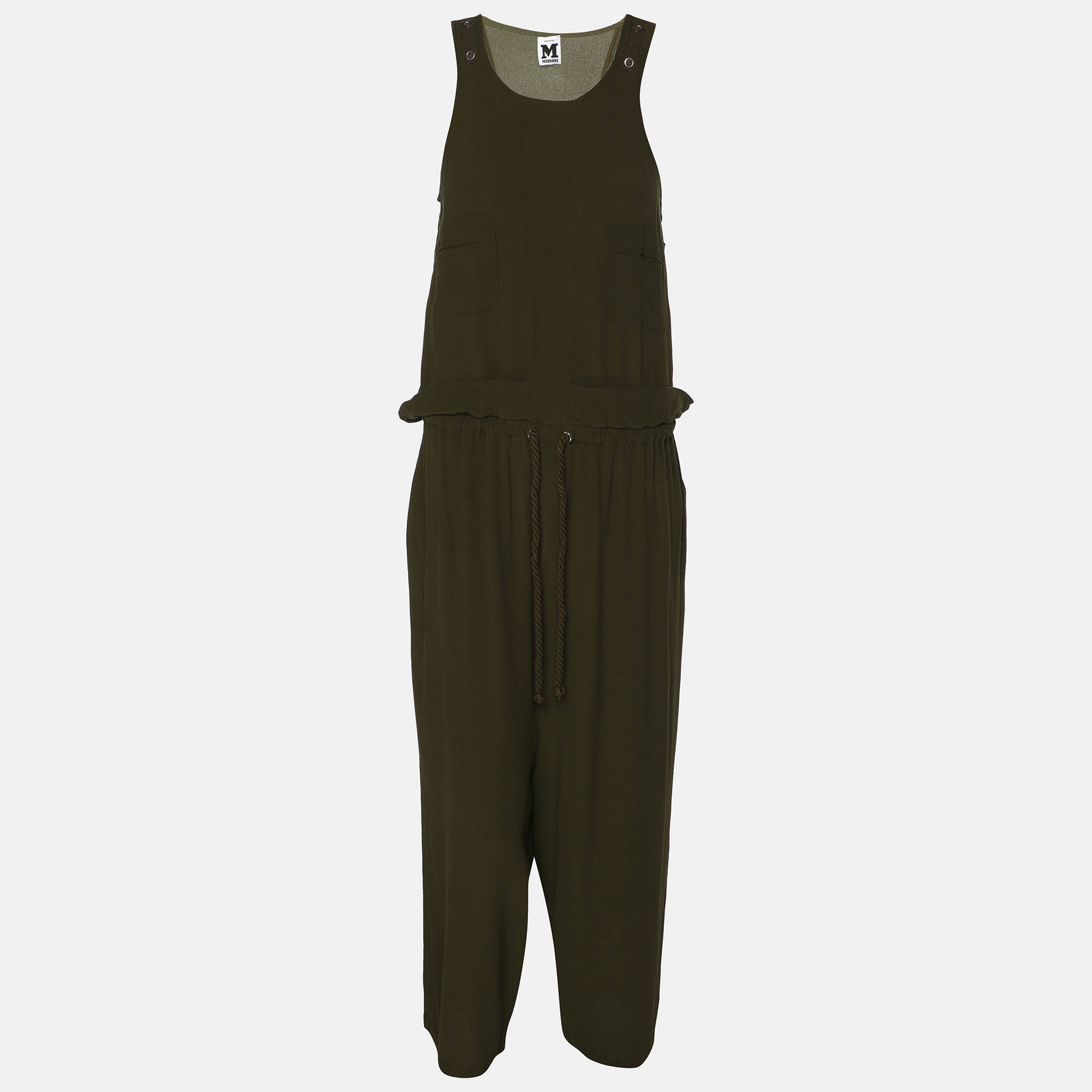  M Missoni Green Acetate Blend Belted Sleeveless Jumpsuit S