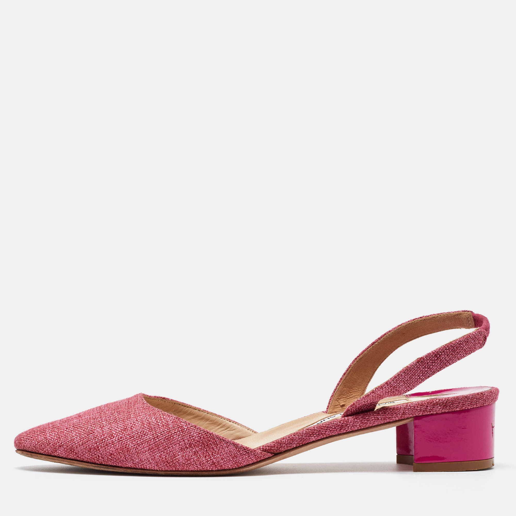 Manolo Blahnik Pink Canvas Aspro Slingback Pumps Size 39