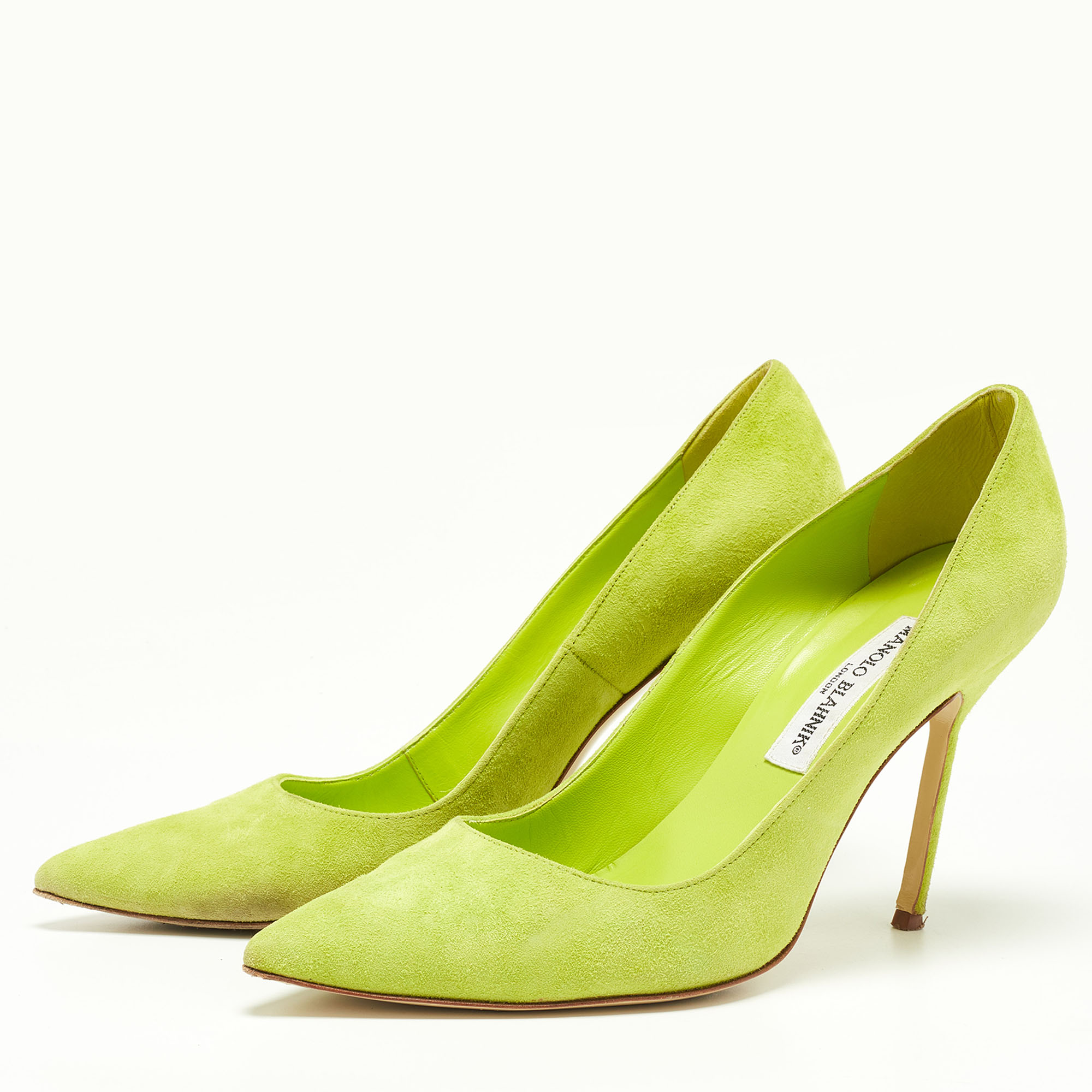  Manolo Blahnik Green Suede BB Pointed Toe Pumps Size 39