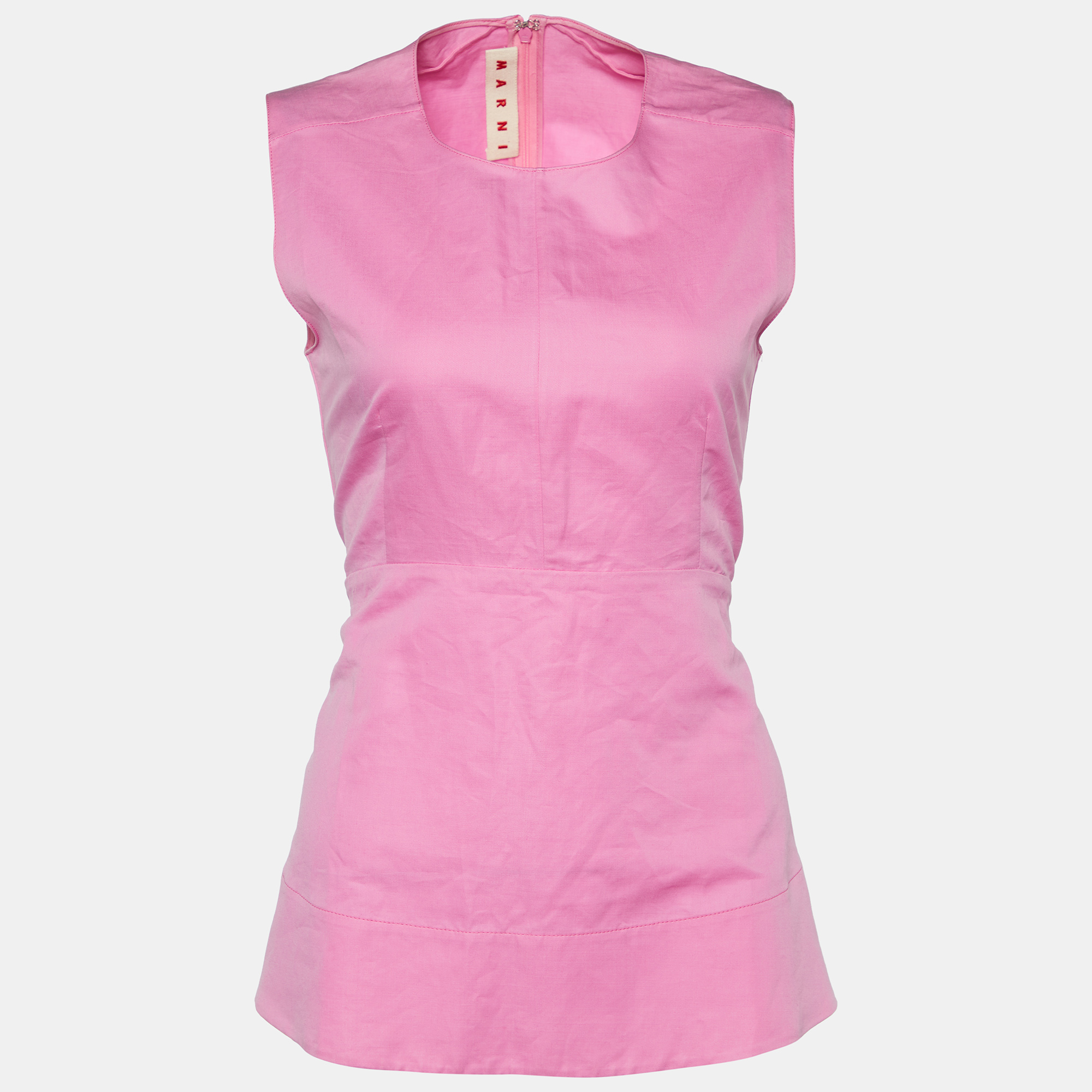 Marni Pink Cotton & Ramie Sleeveless Peplum Top S