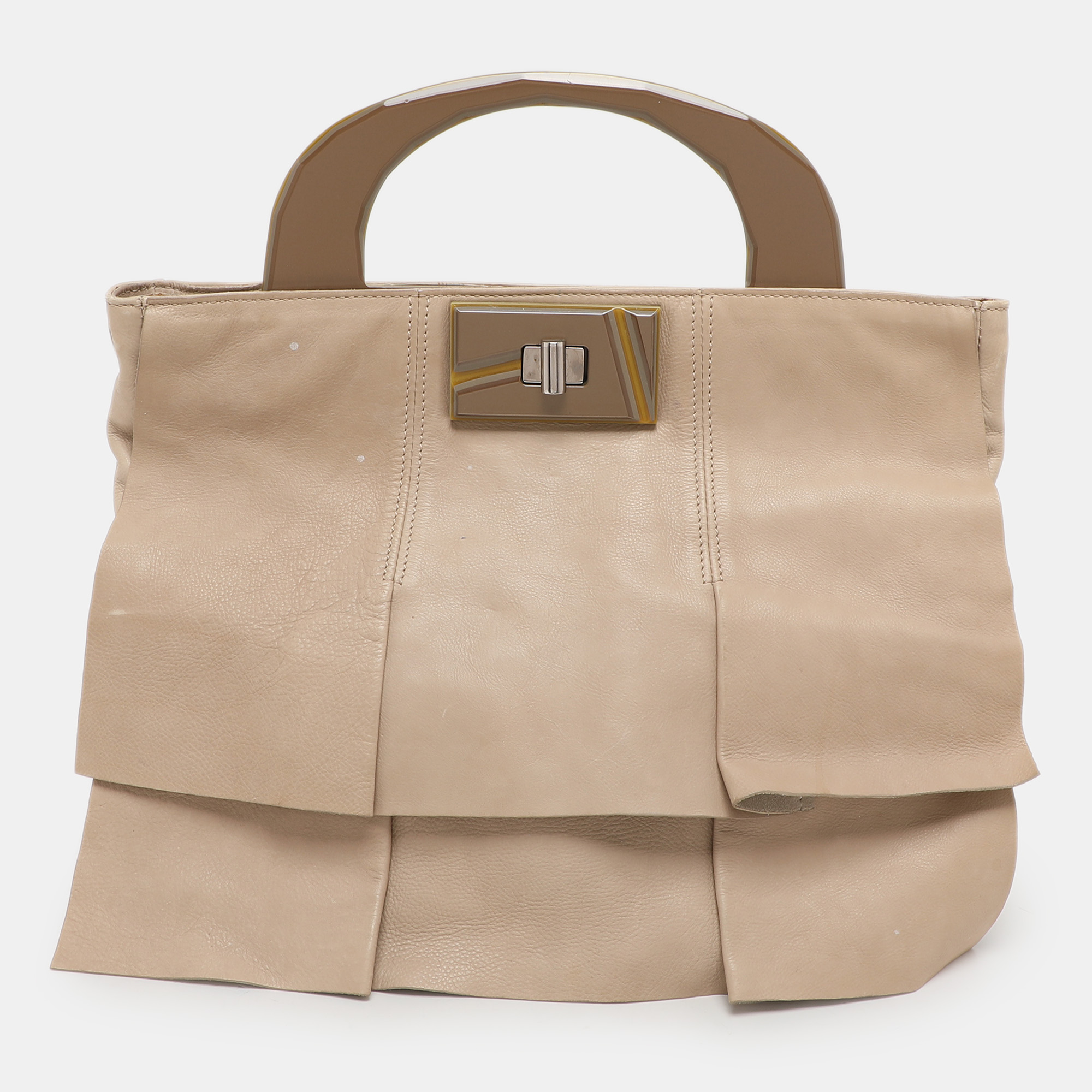 Marni Beige Leather Top Handle Bag