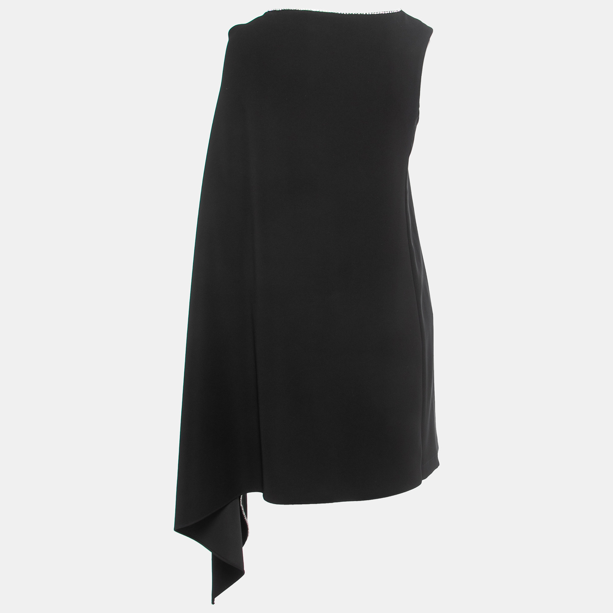 McQ by Alexander McQueen Black Crepe Rhinestone Embellished Cape Effect Midi Dress M