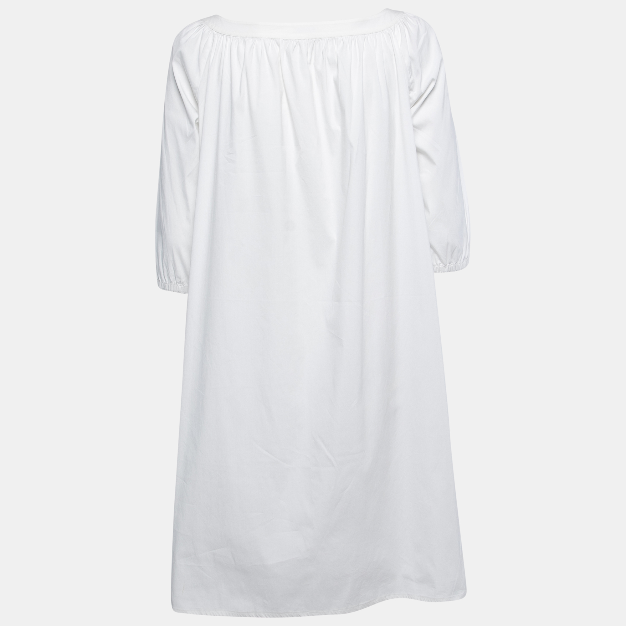 Miu Miu White Cotton Blend Gathered Short Dress M