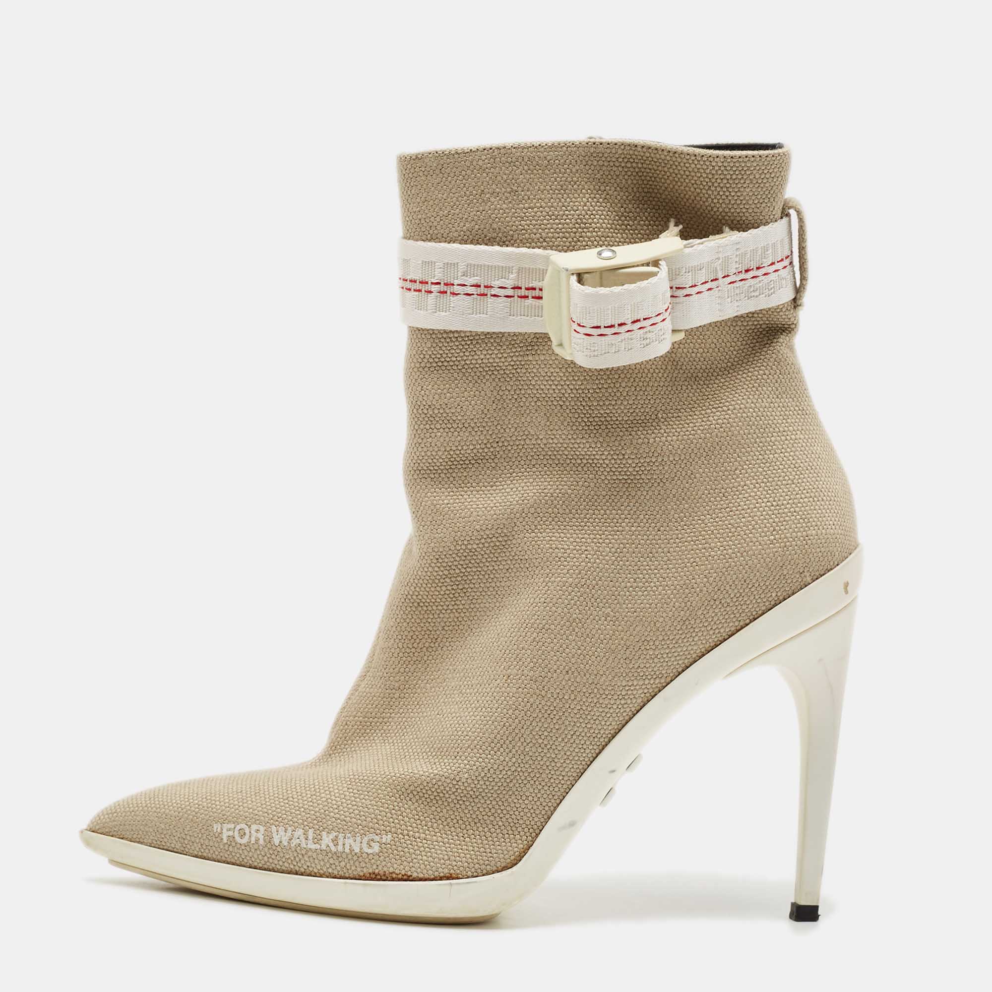 Off-White Grey Canvas Co Virgil Abloh Ankle Boots Size 38