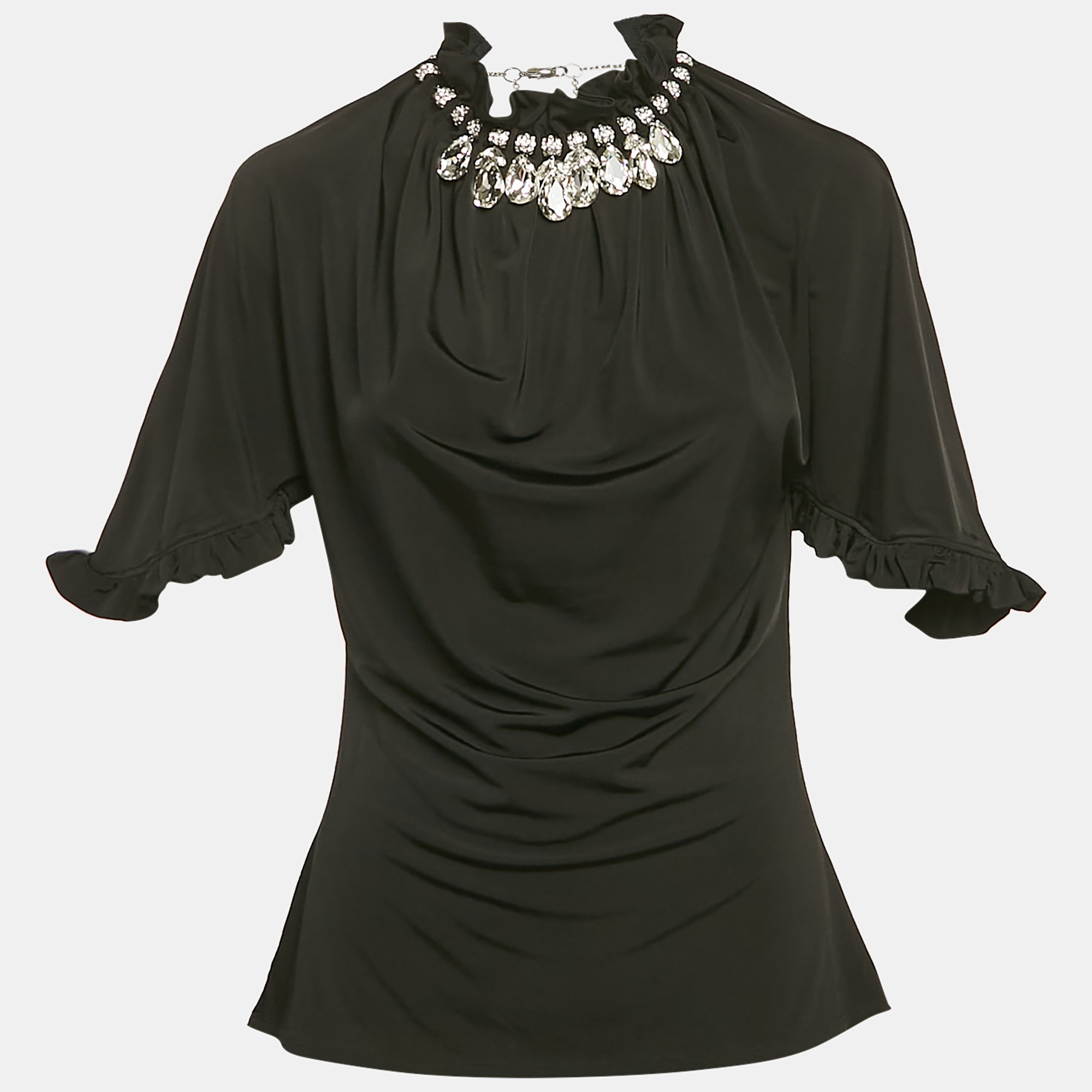 Paco Rabanne Black Jersey Crystal Embellished Top L