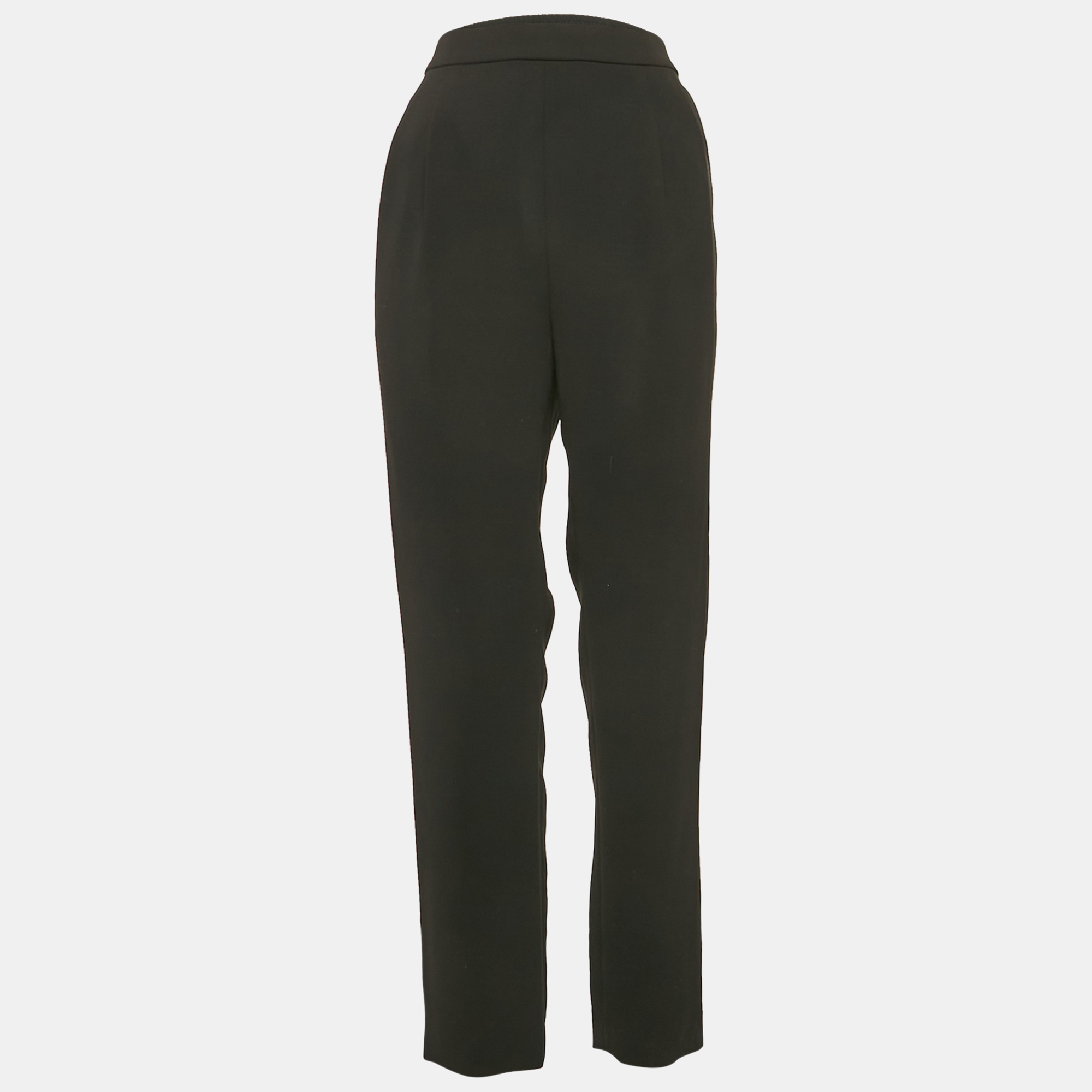 Paule Ka Black Side Stripe Crepe Pleated Trousers L