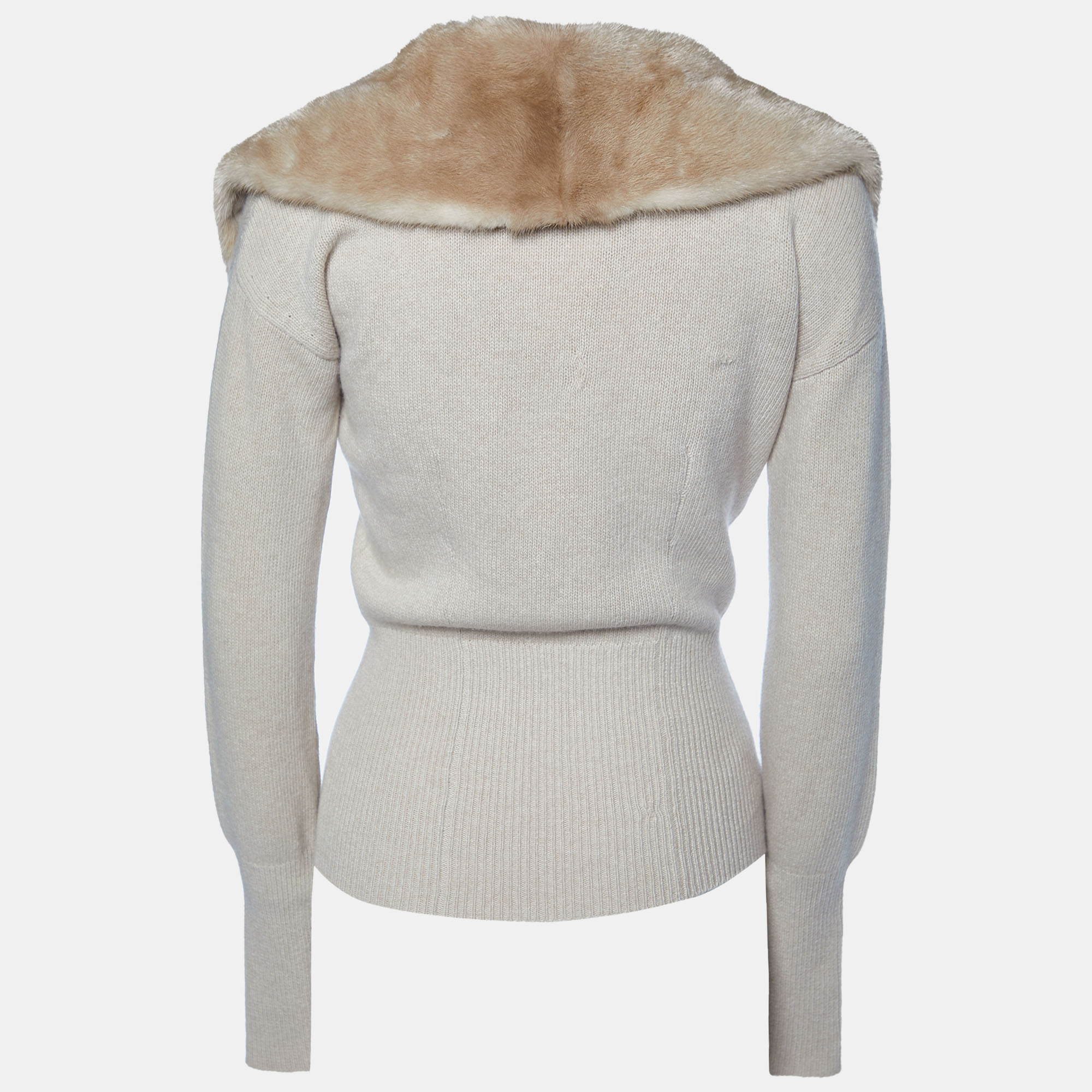 Sweaters & Cardigans Prada Beige Wool & Cashmere Fur Trimmed Cardigan S