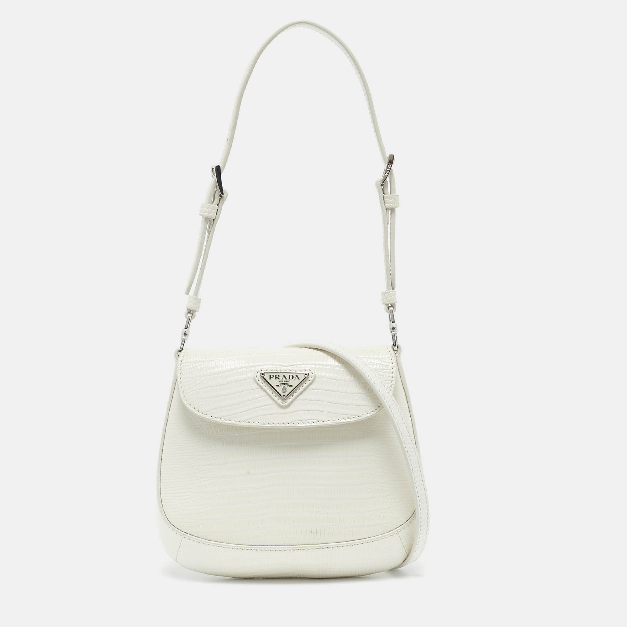 Prada Off White Lizard Mini Cleo Bag