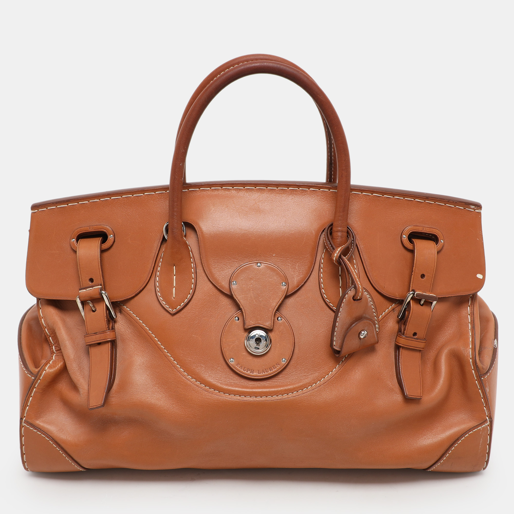Ralph Lauren Gold Leather East/West Ricky 40 Top Handle Bag
