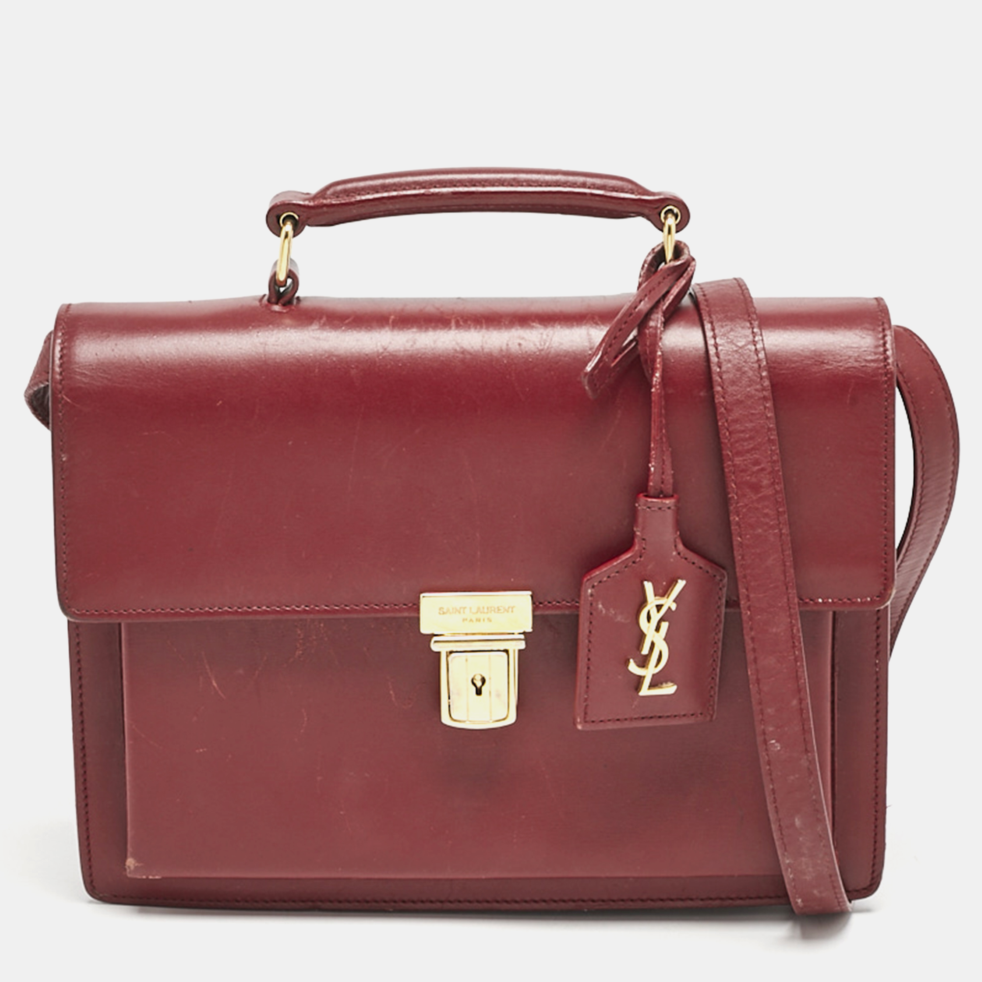Saint Laurent Red Leather High School Top Handle Bag