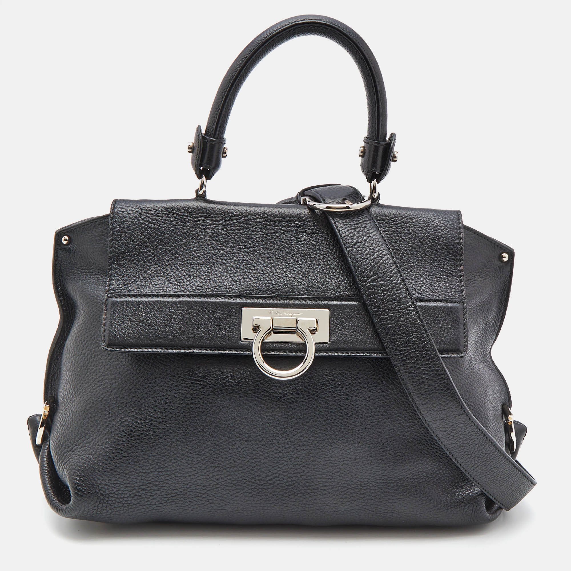 Salvatore Ferragamo Black Leather Medium Sofia Top Handle Bag