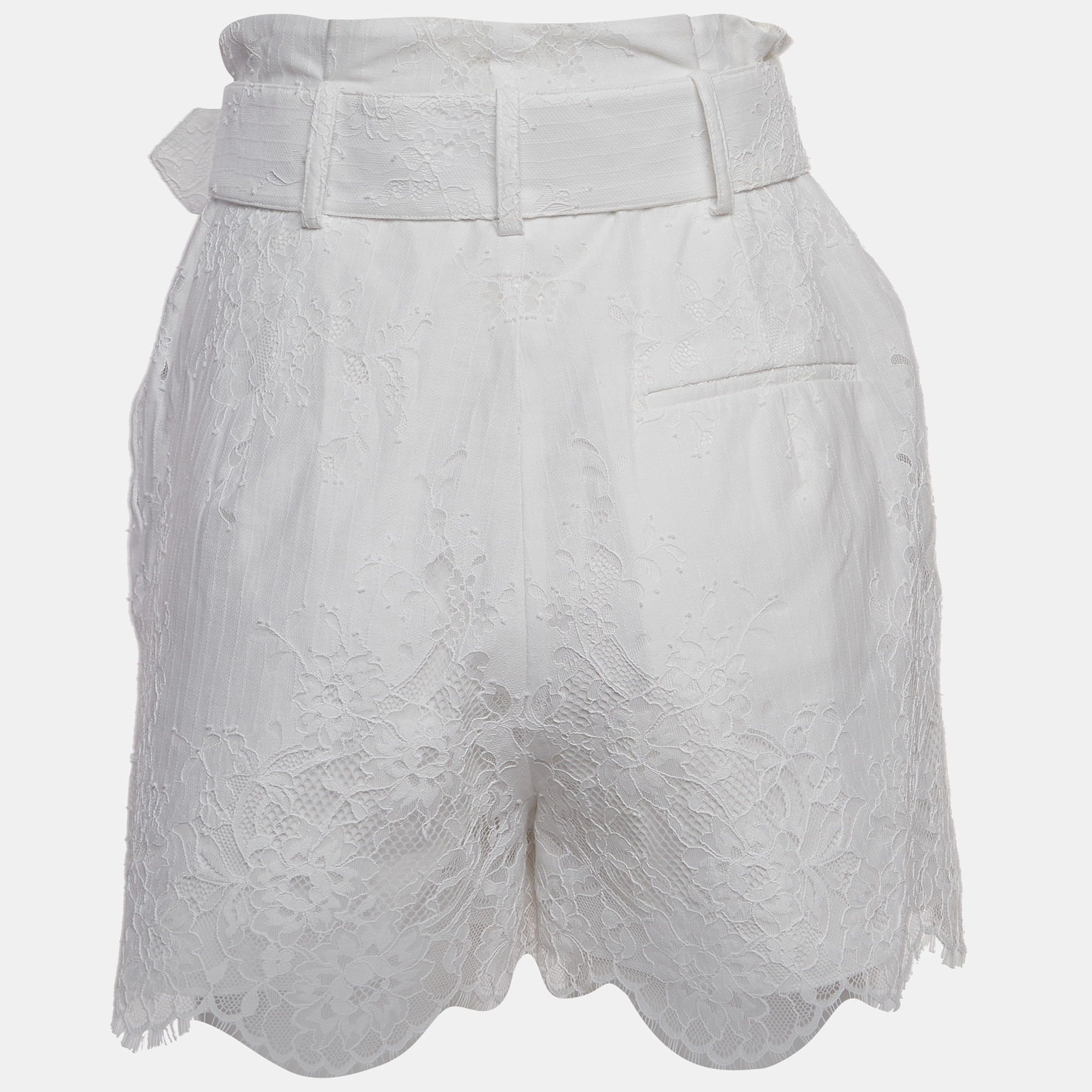  Self-Portrait White Embroidered Cotton Belted Shorts S