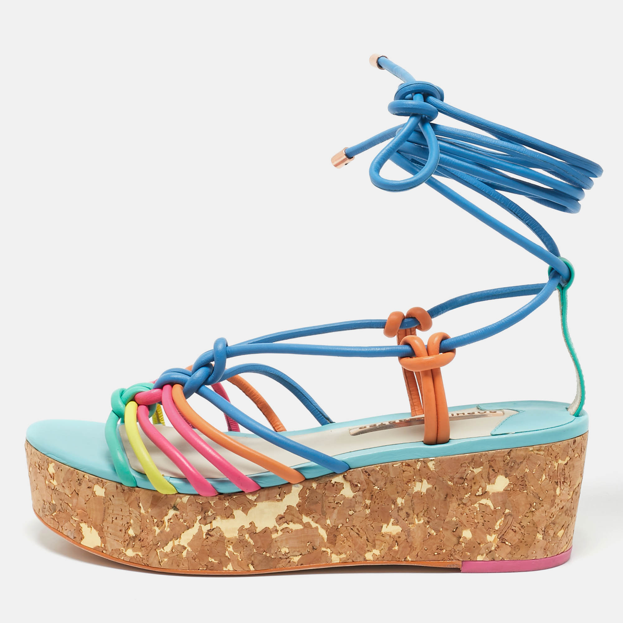 Sophia Webster Multicolor Leather Cord Copacabana Platform Sandals Size 37.5
