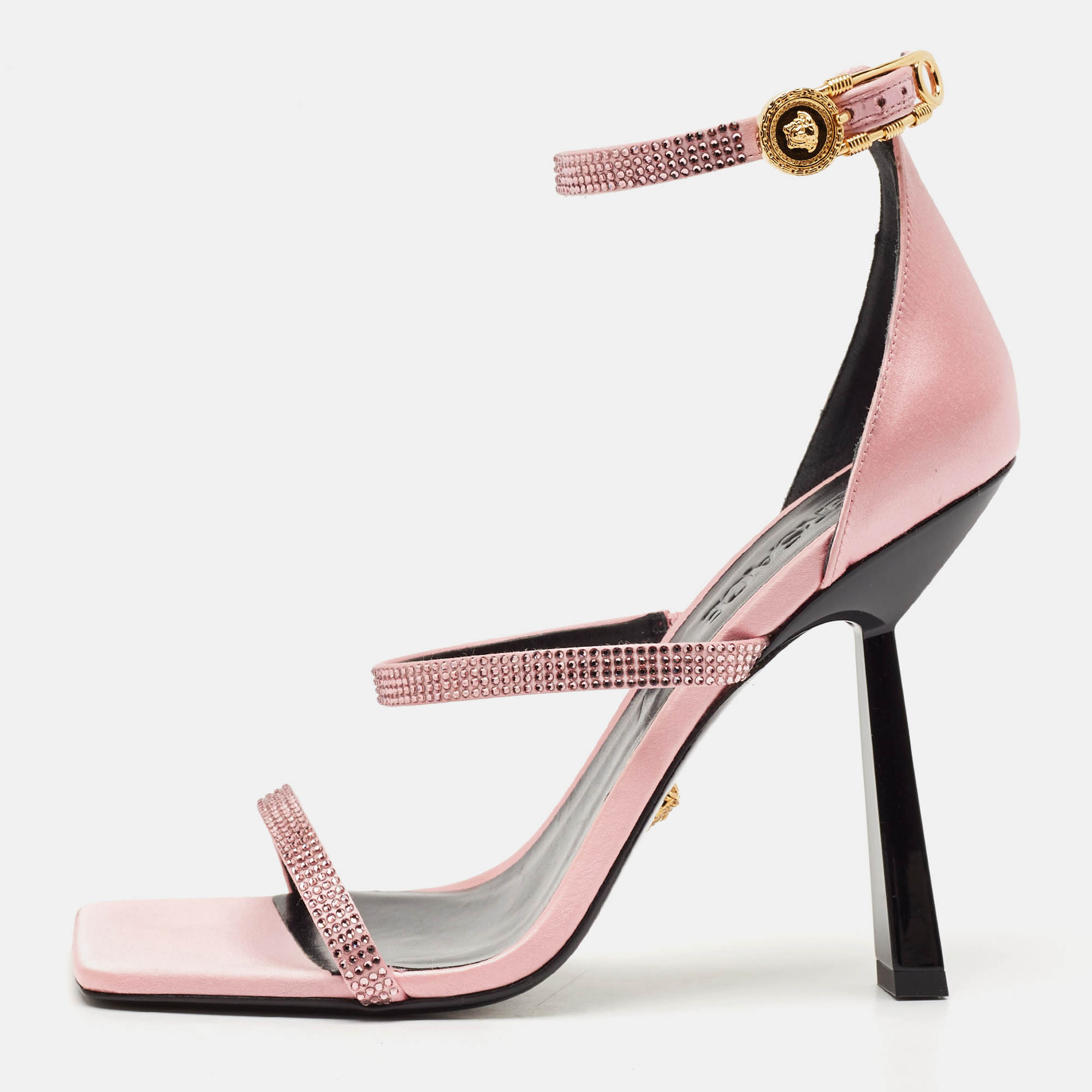 Versace Pink Satin Safety Pin Ankle Strap Sandals Size 39