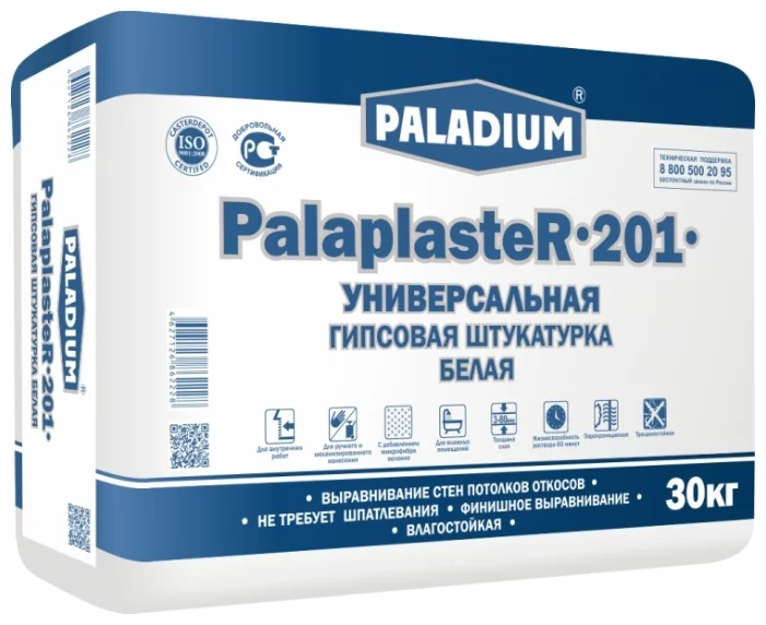 Сухие штукатурки  ГдеМатериал Paladium PalaplasteR-201, 30 кг, Штукатурка гипсовая белая