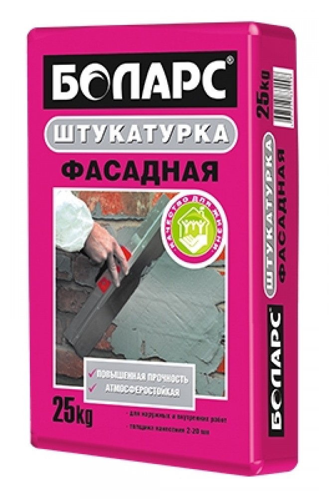 Сухие штукатурки Боларс, 25 кг, Штукатурка цементная для машинного нанесения Фасадная серая