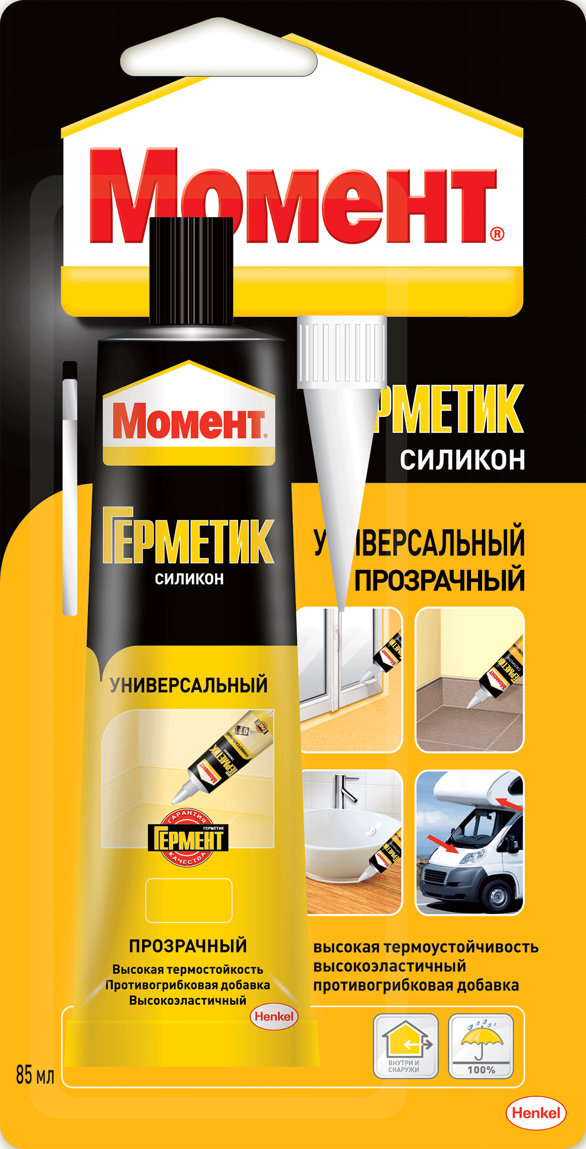 Силиконовые герметики Момент Универсальный, 85 мл, Герметик силиконовый прозрачный