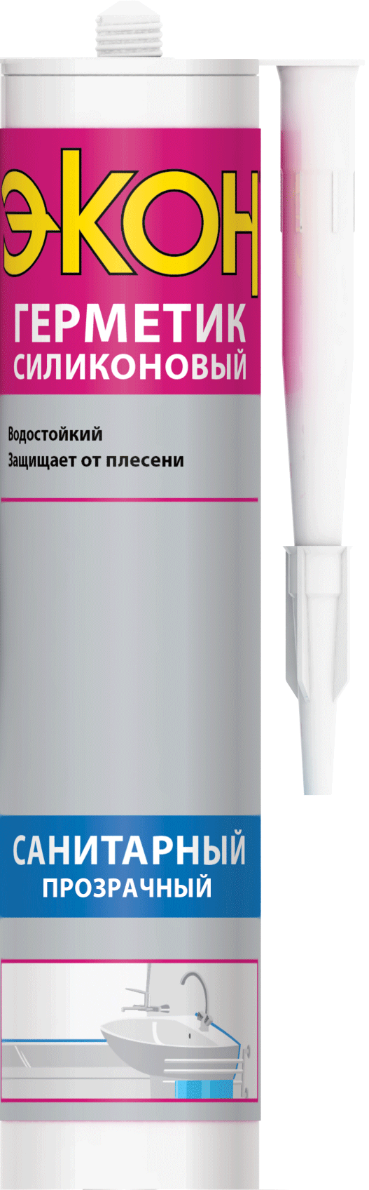 Силиконовые герметики  ГдеМатериал ЭКОН, 280 мл, Герметик силиконовый Санитарный прозрачный