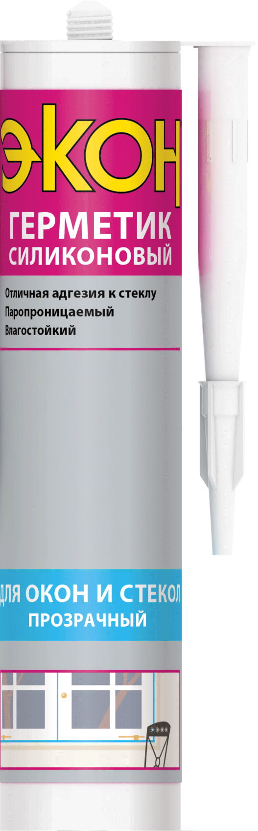 Силиконовые герметики  ГдеМатериал ЭКОН, 280 мл, Герметик силиконовый Для окон и стекол прозрачный