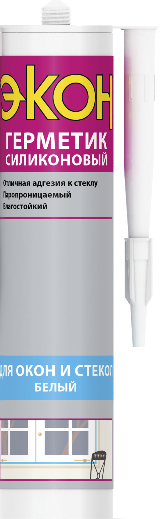 Силиконовые герметики  ГдеМатериал ЭКОН, 280 мл, Герметик силиконовый Для окон и стекол белый