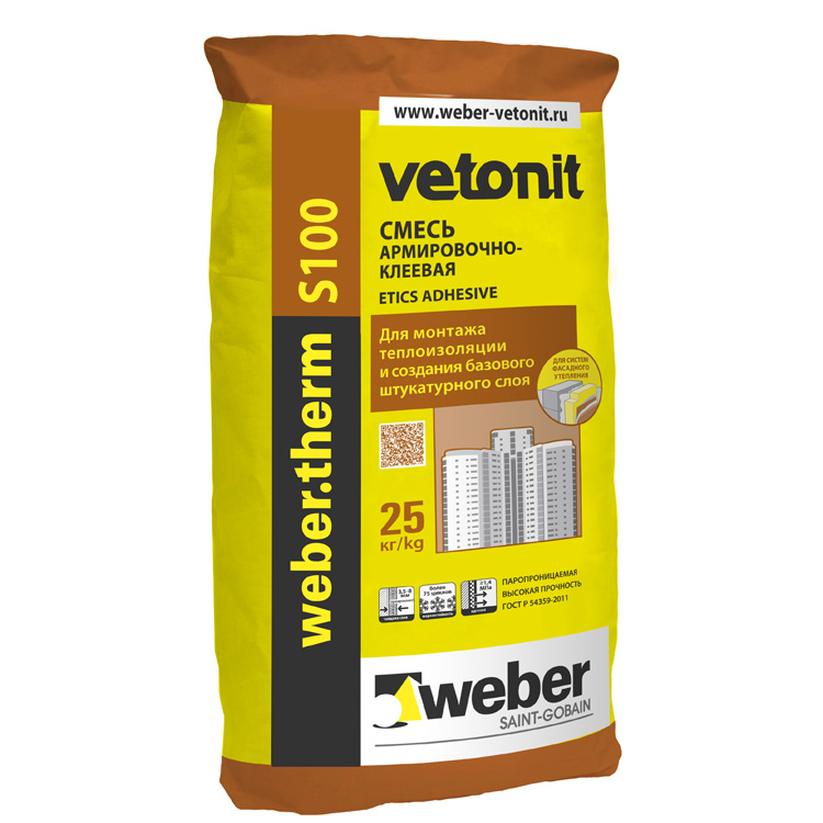 Монтажные клеи Weber.Therm S100, смесь клеевая для систем теплоизоляции